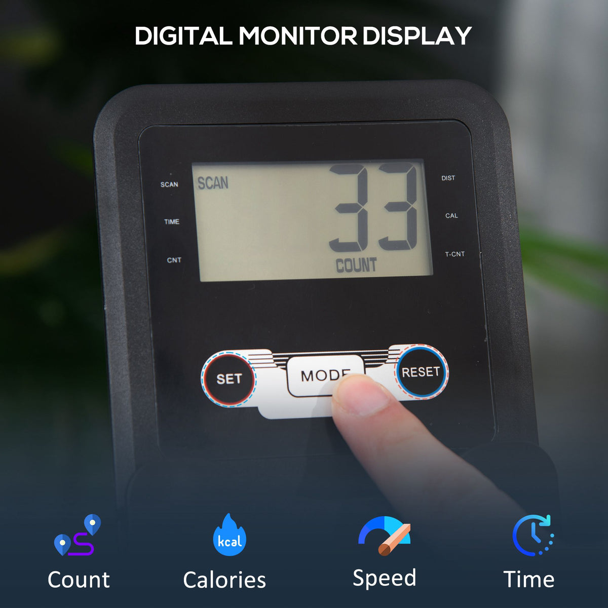 HOMCOM rowing machine digital monitor with count, calorie, speed and time displays