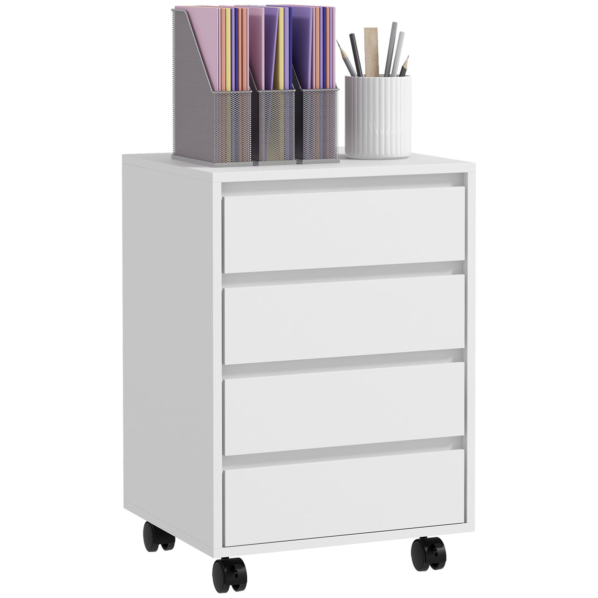 Photo of HOMCOM Four-Drawer Office Filing Cabinet, with Wheels - White in White colour on a white background