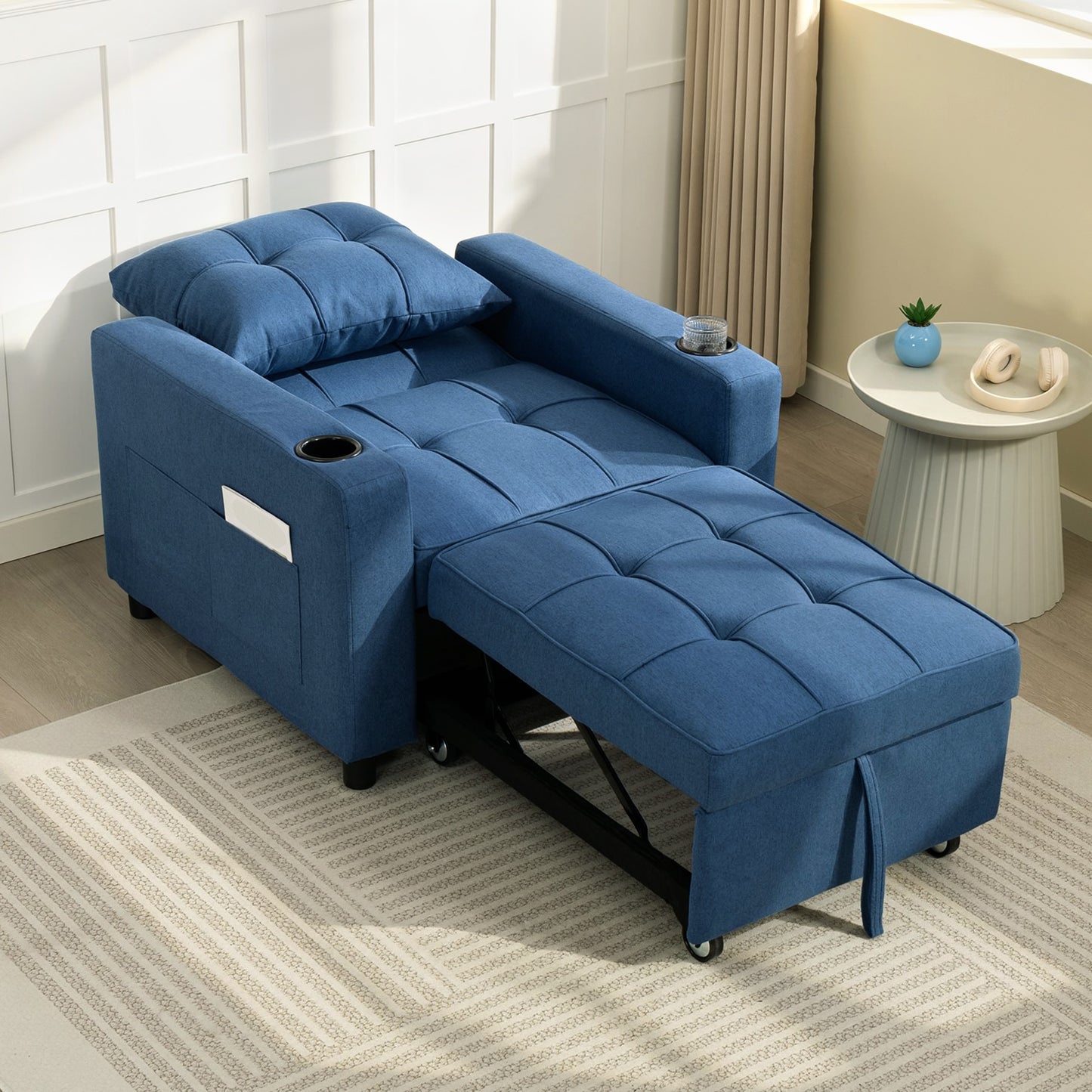 HOMCOM 3-in-1 Single Sofa Bed, Convertible Sleeper Chair Bed with 3-level Adjustable Back - Dark Blue
