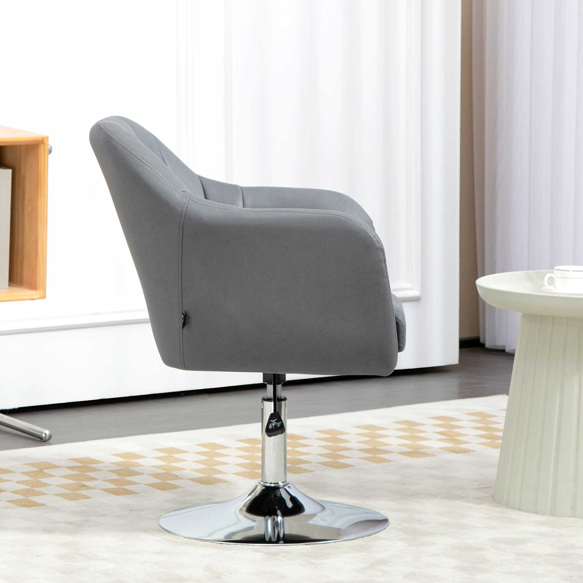 HOMCOM Swivel Accent Chair, Microfiber Cloth Tub Vanity Chair, Modern Armchair with Adjustable Height and Lumbar Support for Living Room Bedroom Salon Make up Room Dressing Table, Dark Grey