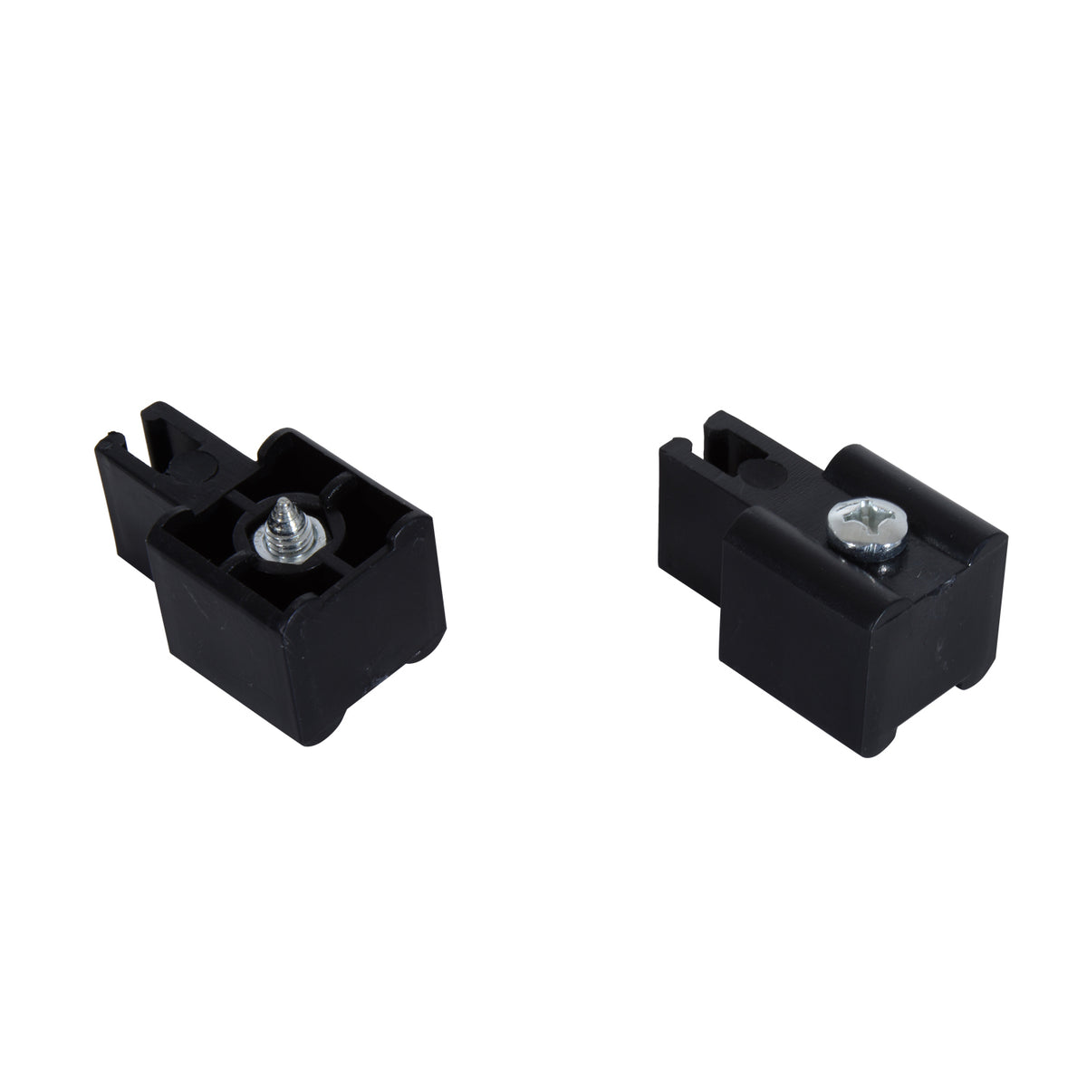 Black plastic sliding door track stops with metal screws