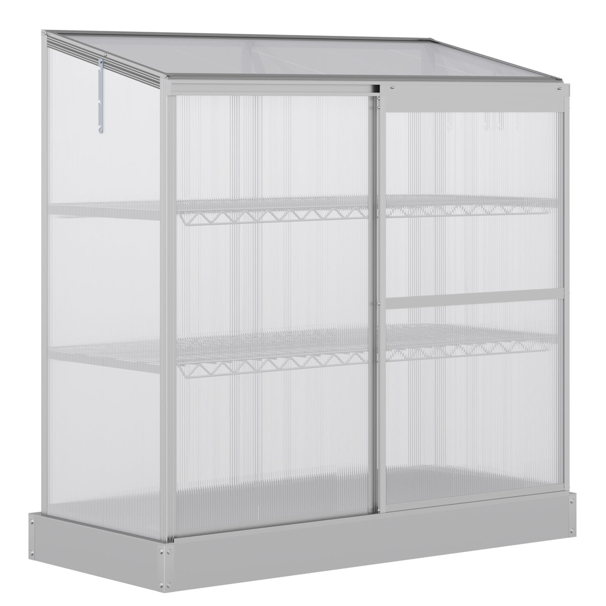 Outsunny three-tier greenhouse with transparent panels, sliding door, shelves and closed roof