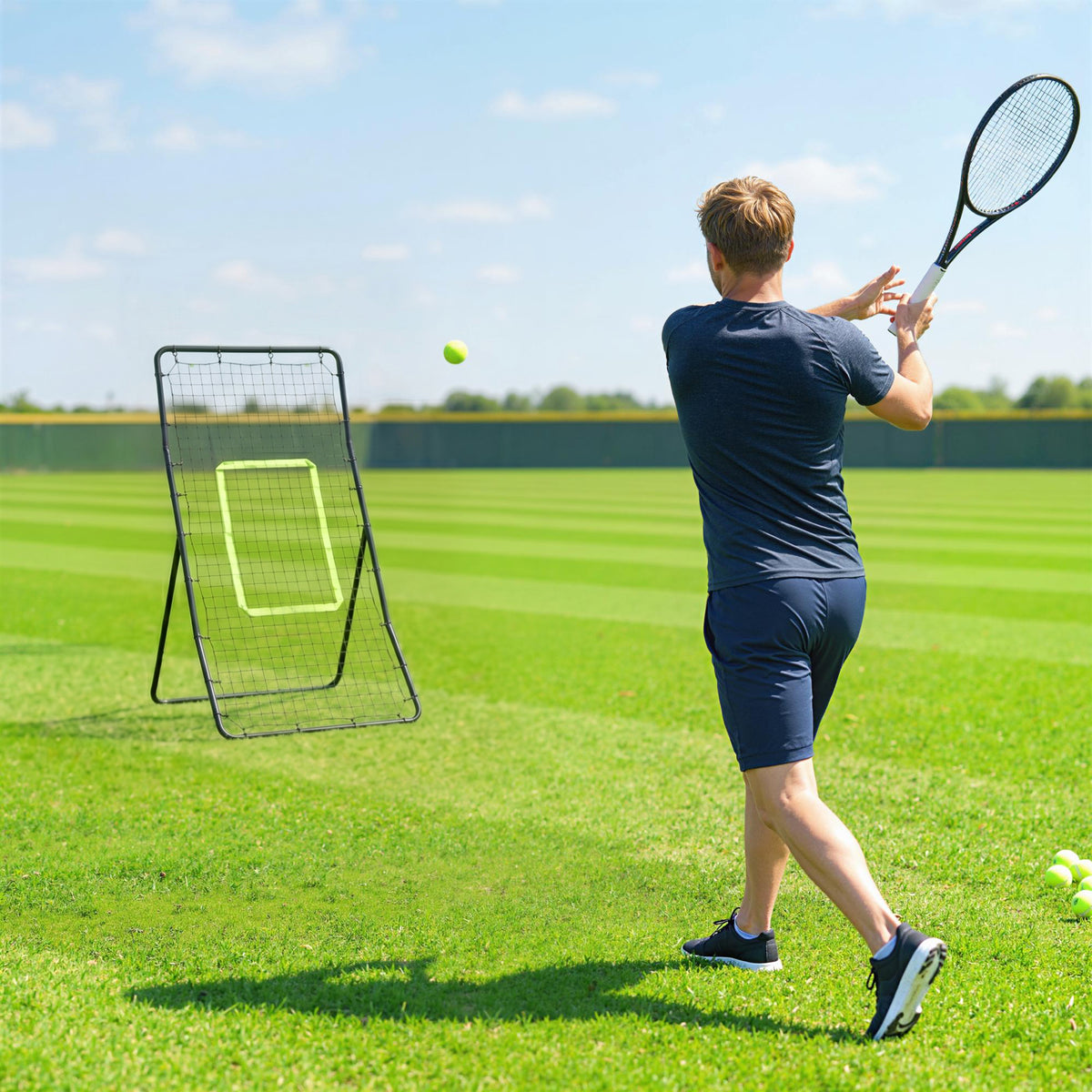 HOMCOM Rebounder Net Playback Game Spot Target Ball Rebounders Training Equipment Play Teaching