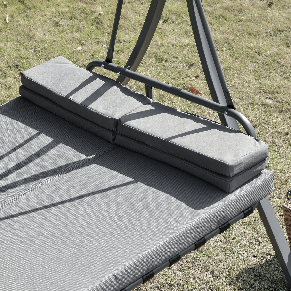 Outsunny gray swing chair bed with padded seat and stacked square pillows