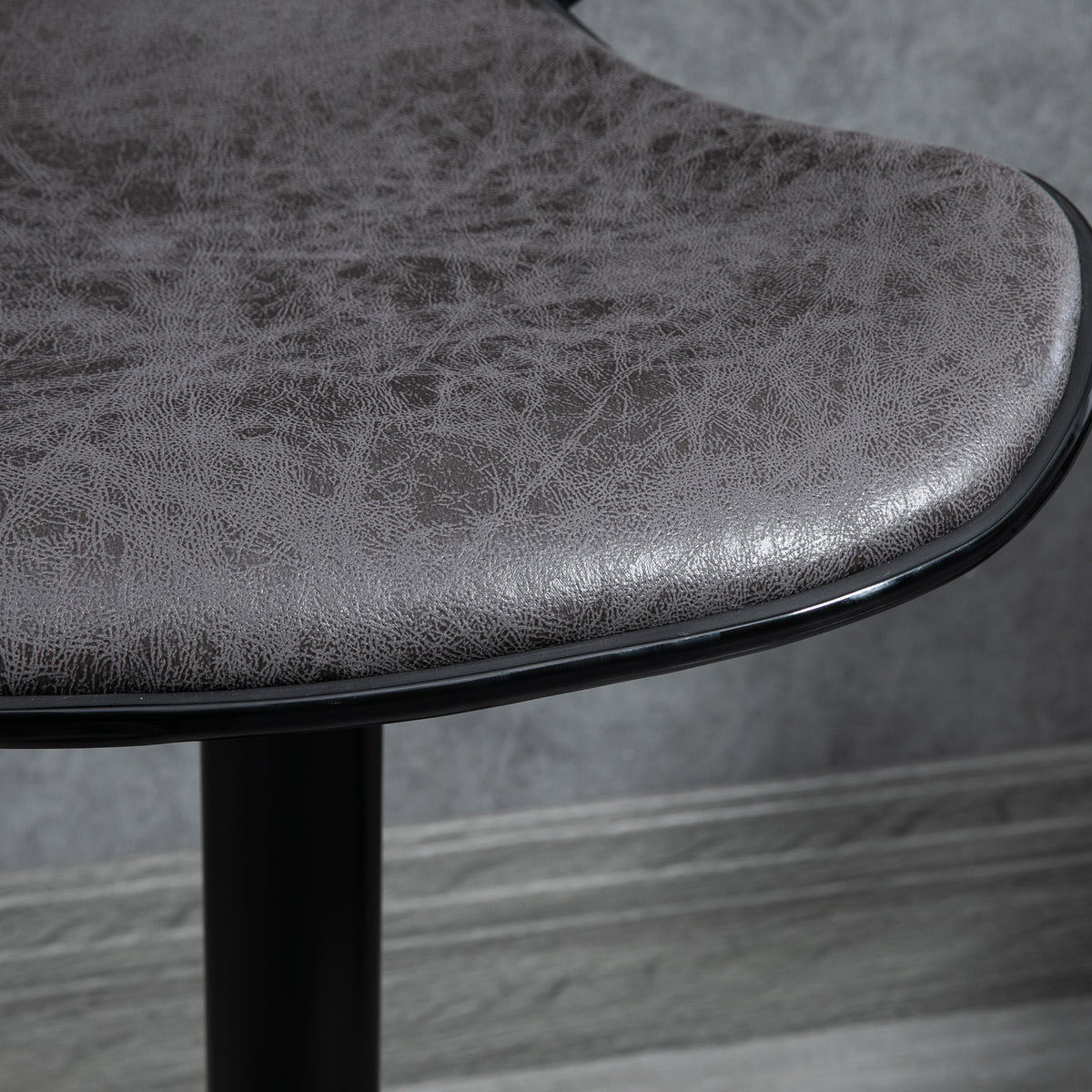 HOMCOM Kitchen Stools Set of 2 61-81cm Sitting Height Leather Upholstered Bar Chairs, Dark Grey