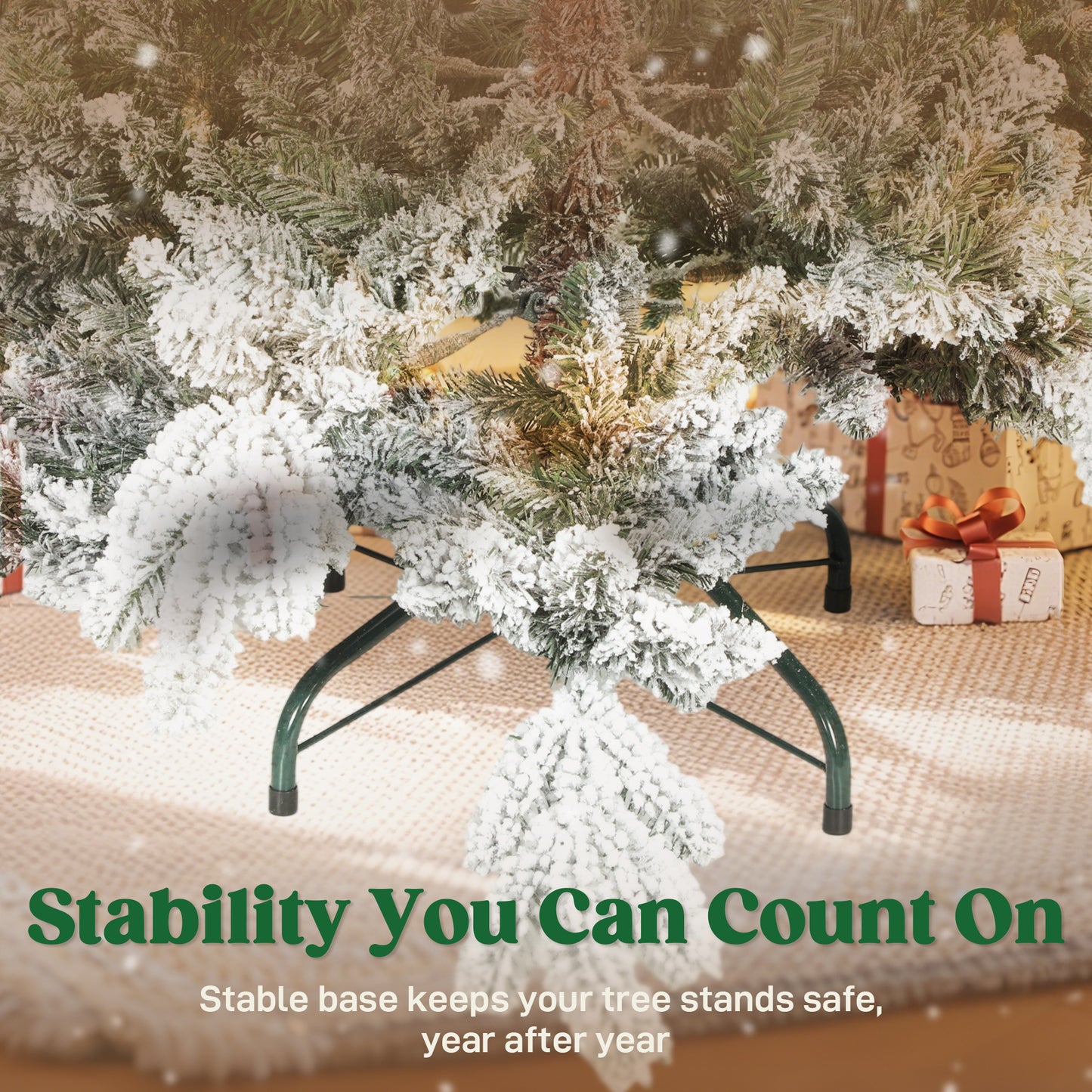 HOMCOM 7ft Super Flocked Christmas Tree - Green/White