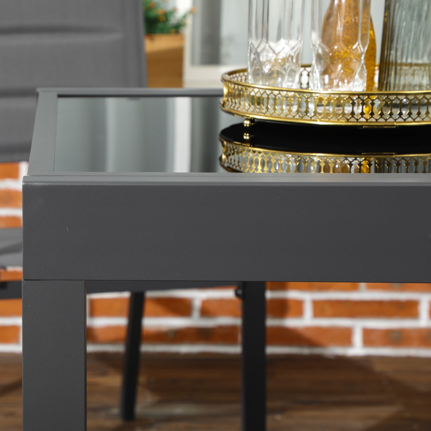 Outsunny Extending Garden Table, Outdoor Dining Table with Aluminium Frame and Tempered Glass Tabletop, 80/160 x 80 x 75 cm, Black