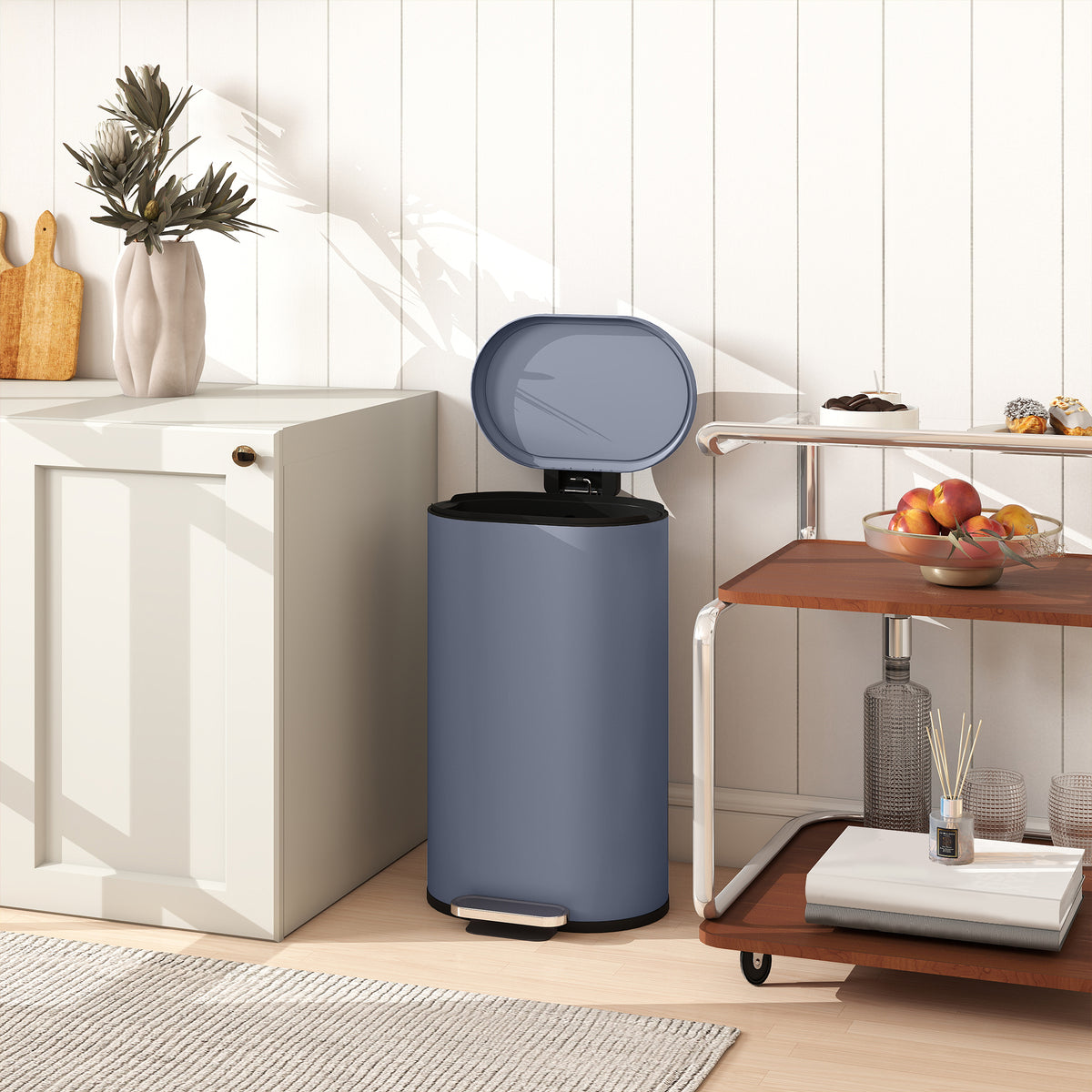 HOMCOM 30 L Modern Curved Kitchen Bin - Grey