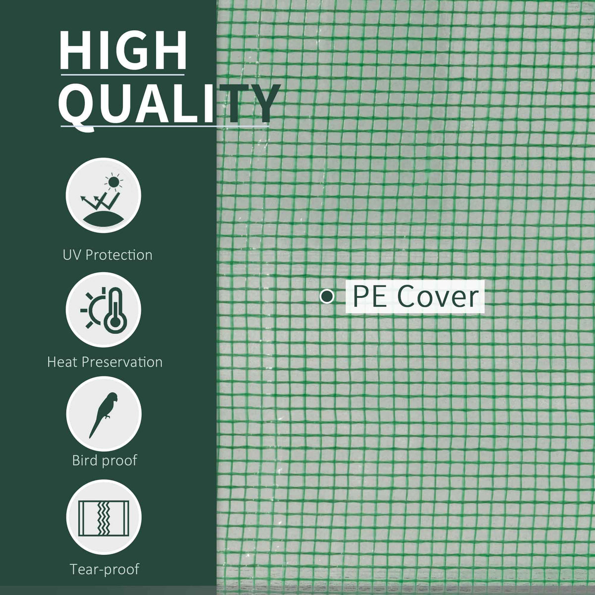 Green tunnel greenhouse PE cover with a square mesh pattern