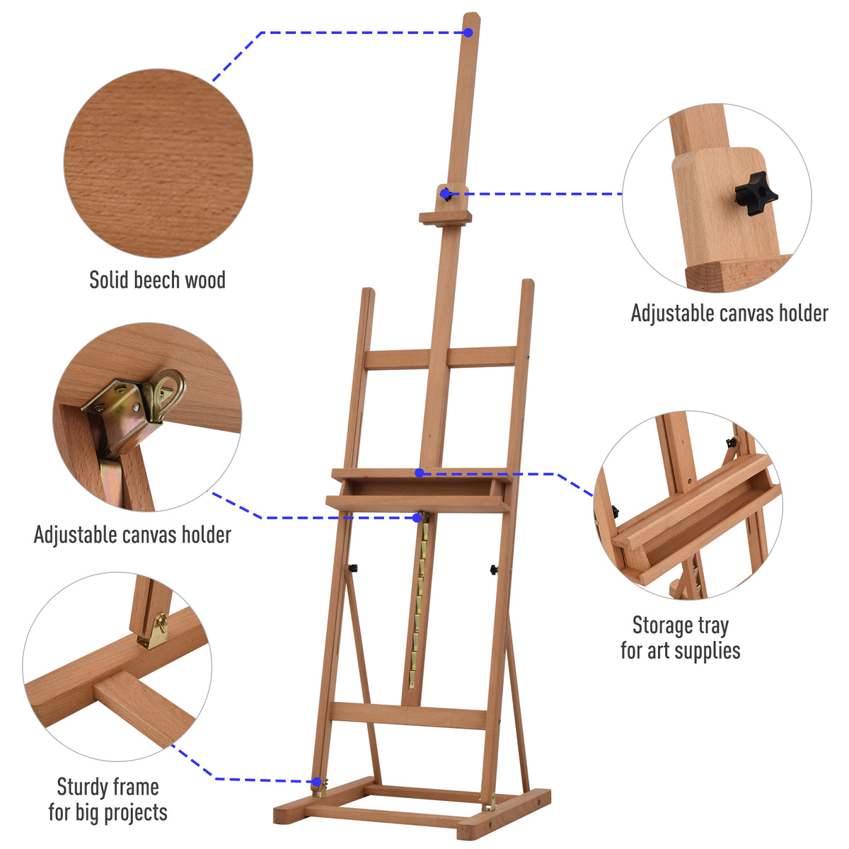 Vinsetto wooden art easel with adjustable canvas holders, supply tray and sturdy frame