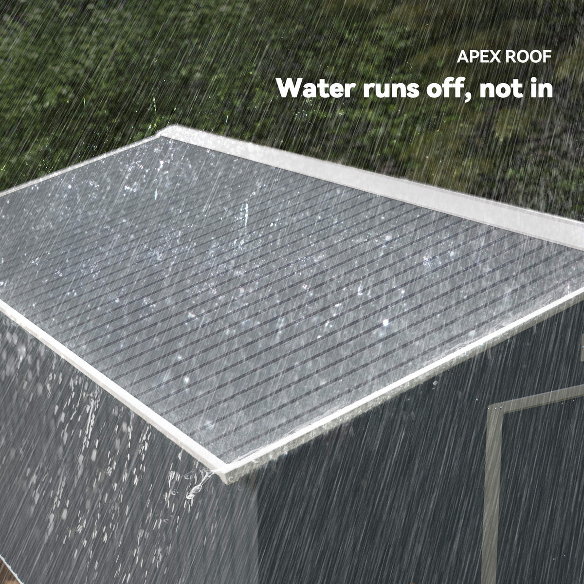 Outsunny metal shed with a peaked roof designed to shed rainwater