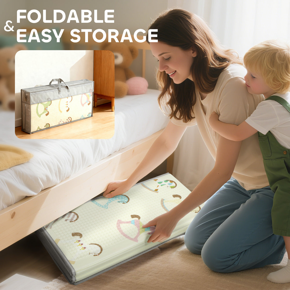 AIYAPLAY Foldable Double-Sided Baby Play Mat, for Toddlers, Bedrooms, Nurseries, Playrooms