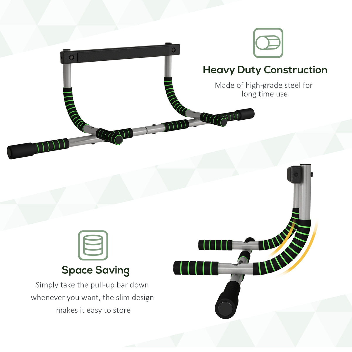 HOMCOM Doorway Pull up Bar, Door Frame Chin up Push up Bar for Home Gym Upper Body Workout, No Drilling or Screws, Green