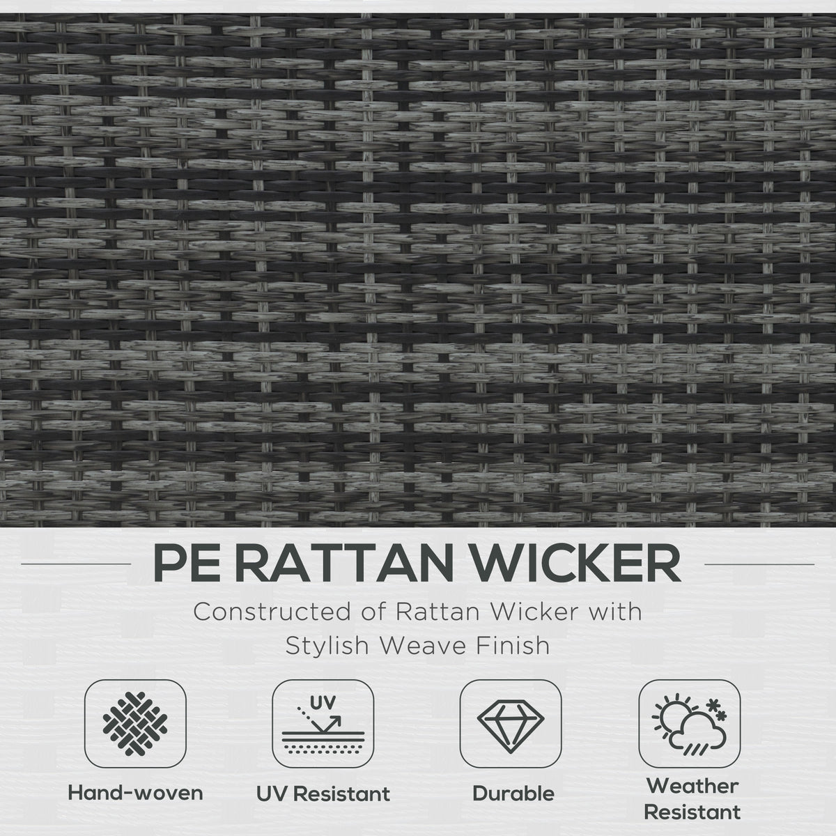 Close-up of the gray hand-woven PE rattan wicker sofa set material