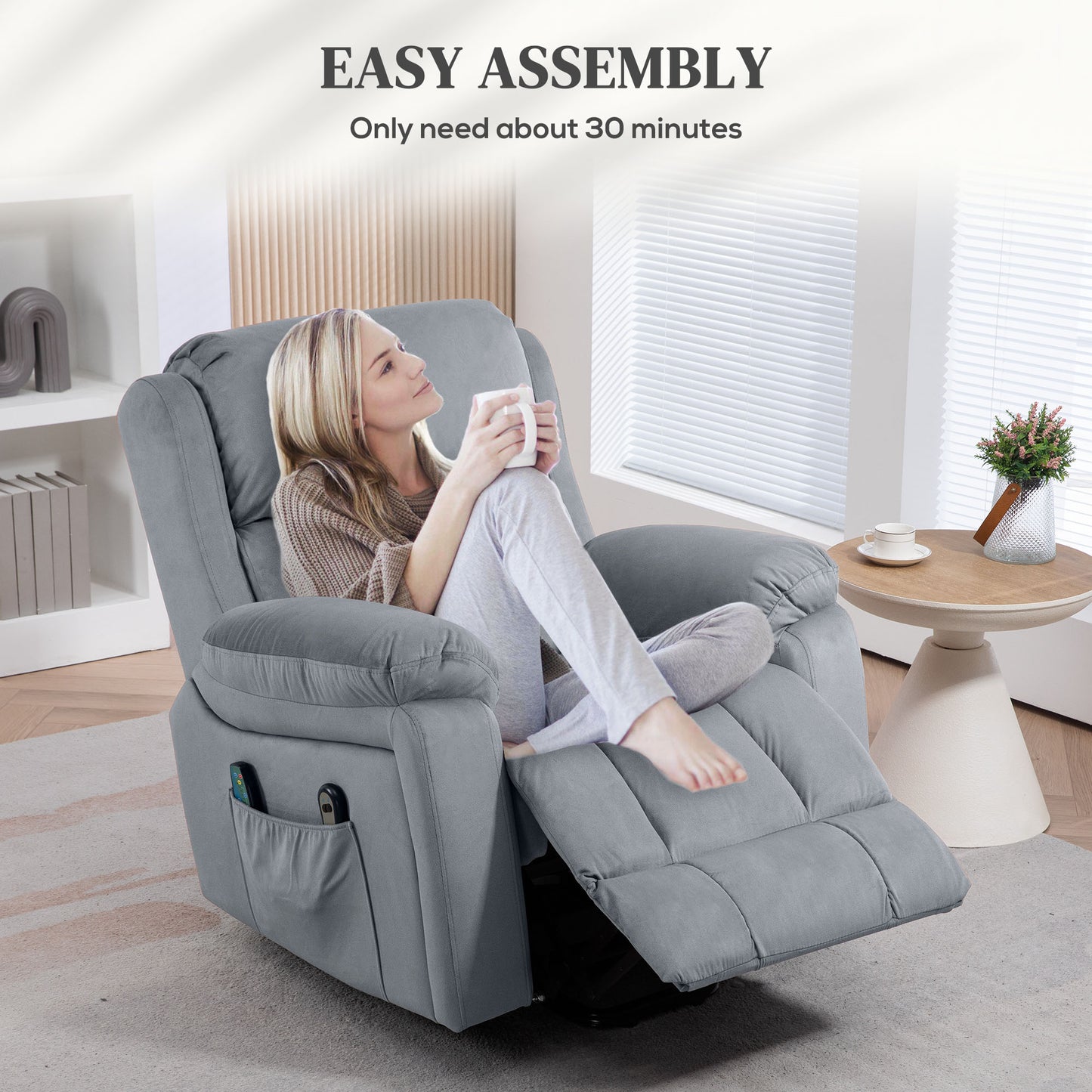 HOMCOM Eight-Point Massage Lift Chair, with Remote - Grey