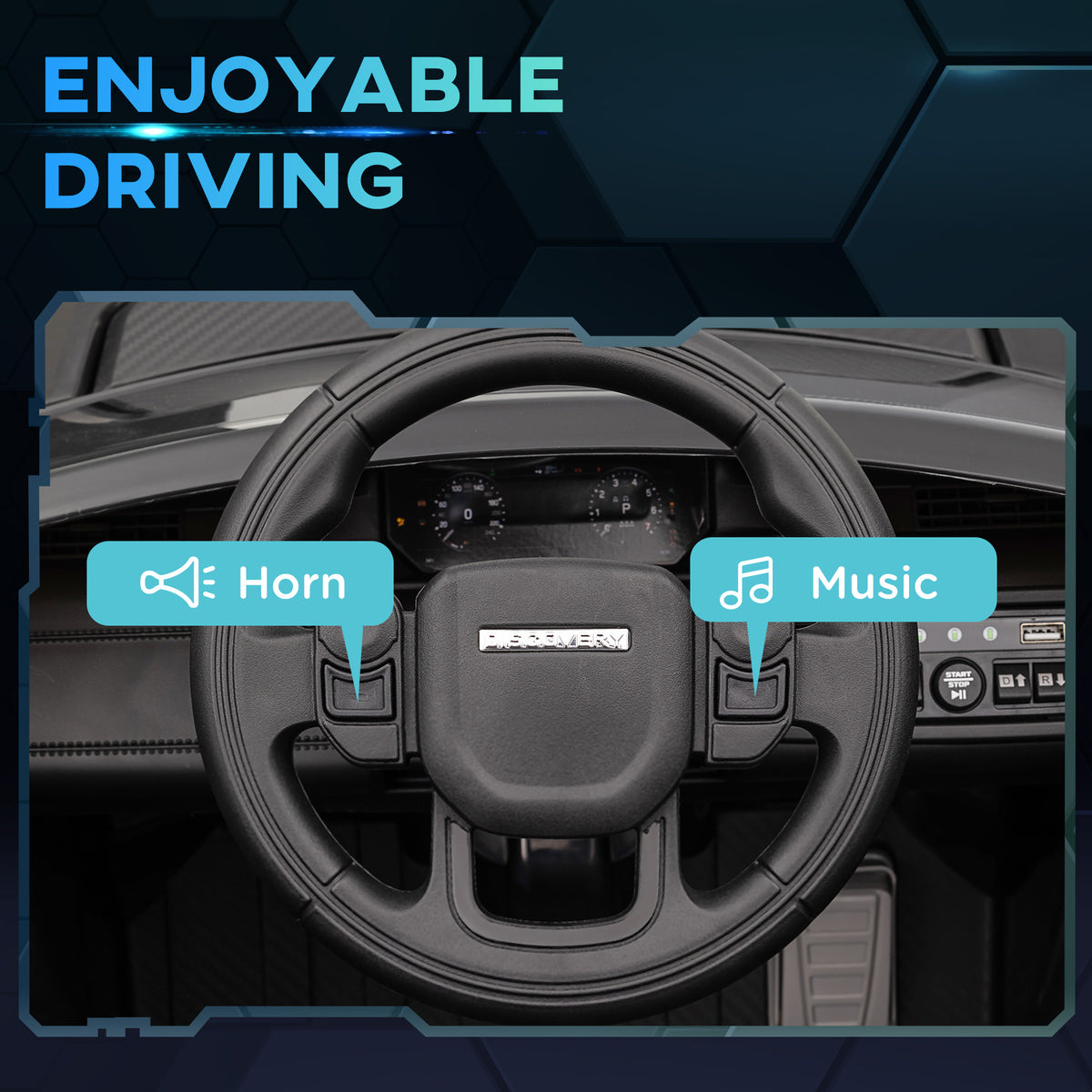 AIYAPLAY ride-on car steering wheel with horn and music buttons