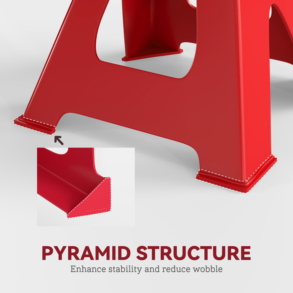 Red jack stand base with reinforced pyramid-shaped steel feet