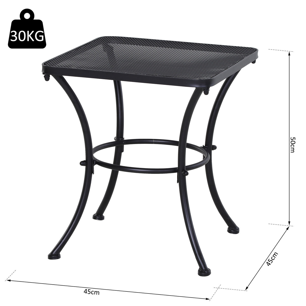 Outsunny black square metal bistro table, 45 cm wide and deep, 50 cm high, 30 kg capacity