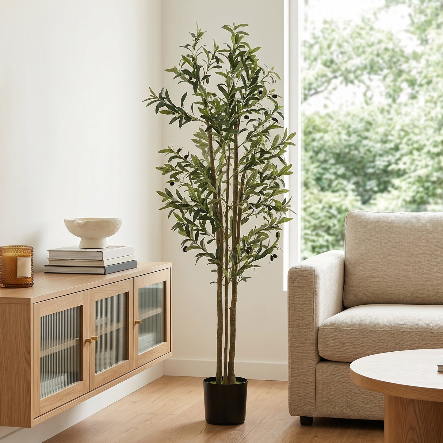 HOMCOM Decorative Artificial Plant, 175 cm Silk Olive Tree with 787 Leaves in Cement Pot, Fake Plant