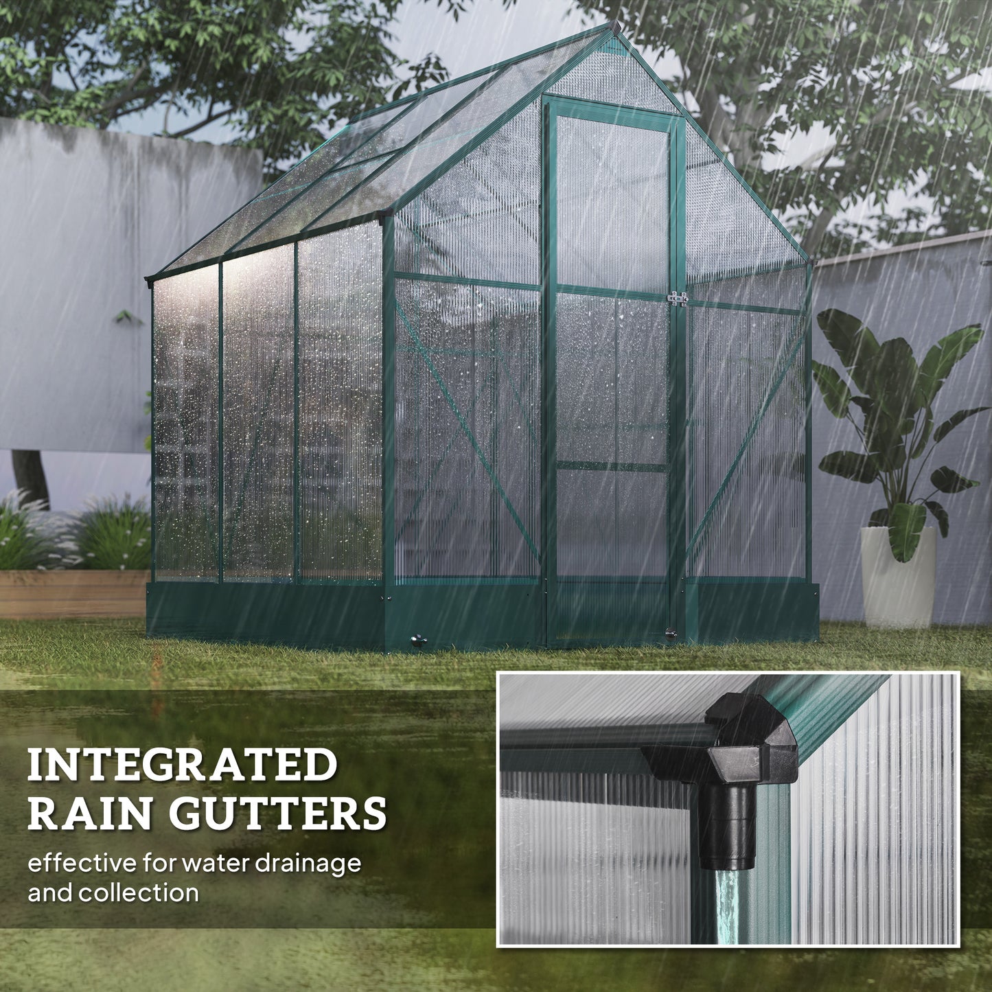 Outsunny 6x6 FT Polycarbonate Greenhouse with Base and Raised Bed, Walk-in Greenhouse with Aluminium Frame, Temperature Controlled Window, Foundation for Plants, Flowers, Vegetable