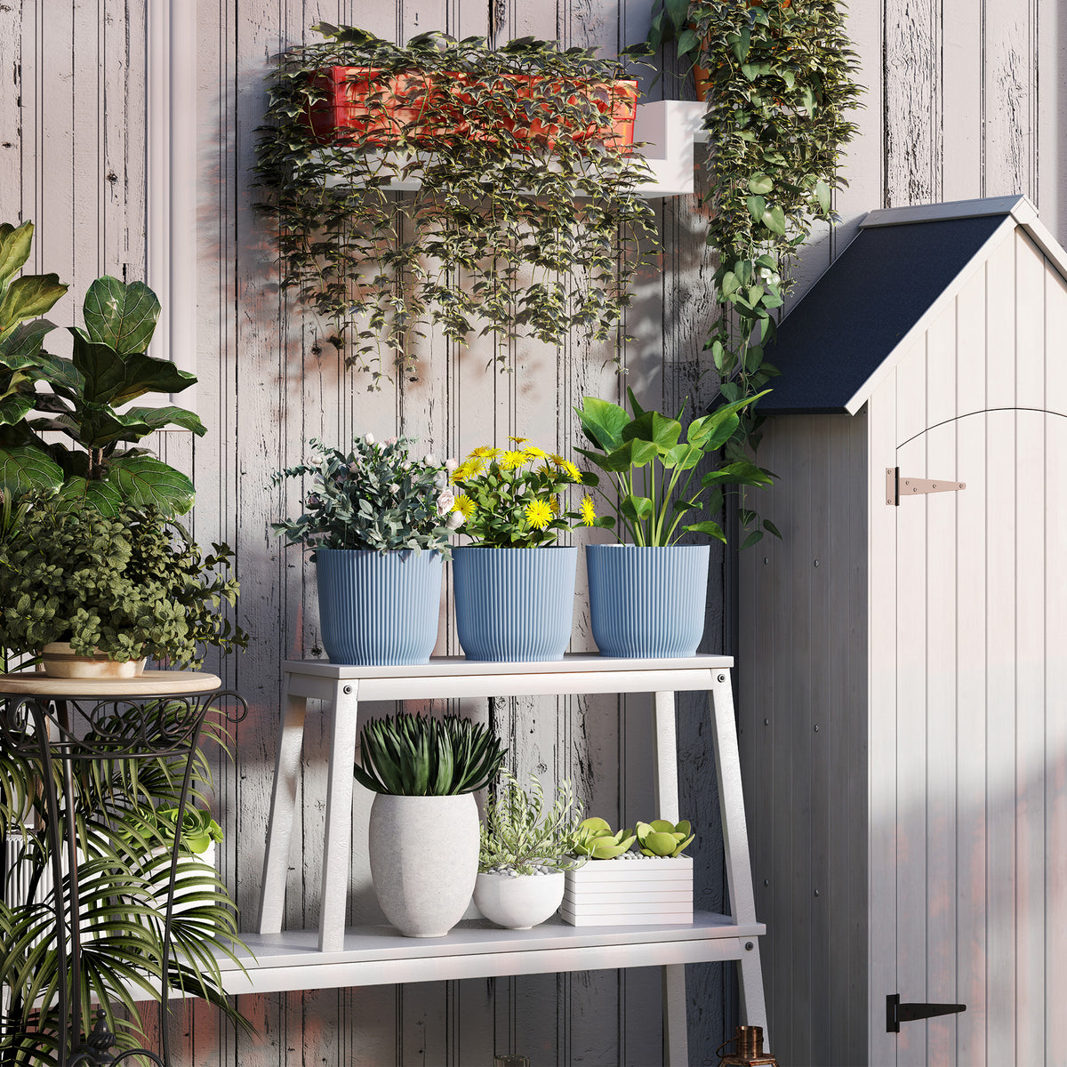 Outsunny Set of Three Ф22cm Planters - Blue