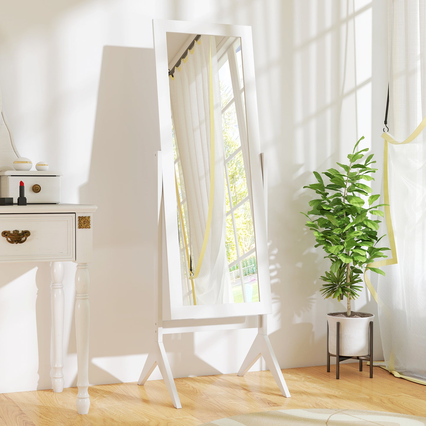 HOMCOM Full Length Mirror, Freestanding Adjustable Angle Dressing Mirror for Bedroom, Living Room, 148 x 47 cm, White