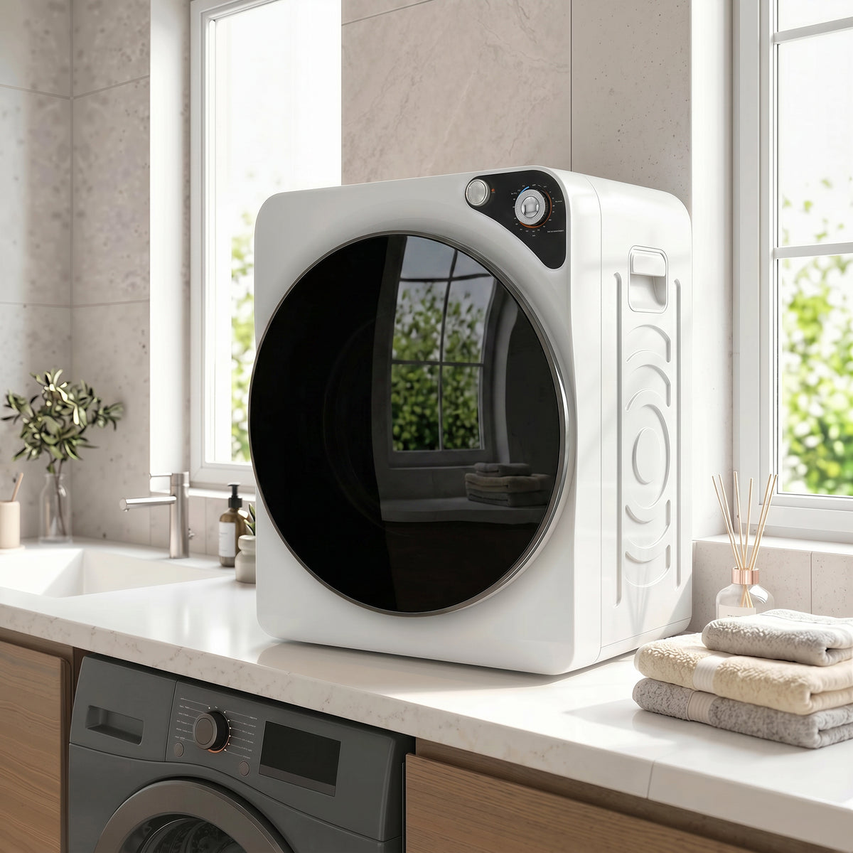 HOMCOM 5kg Vented Tumble Dryer, 1000W Compact Tumble Dryer with 5 Drying Modes, Stainless Steel Tub, White