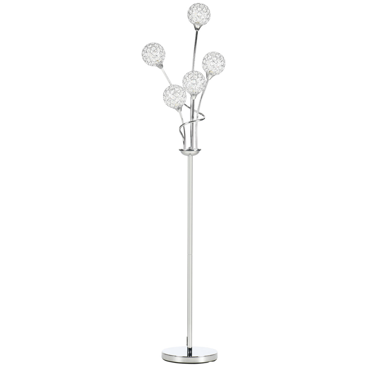 Photo of HOMCOM Floor Lamps for Living Room Bedroom with 5 Light, Modern Upright Standing Lamp, 34x25x156cm, Silver in Silver colour on a white background