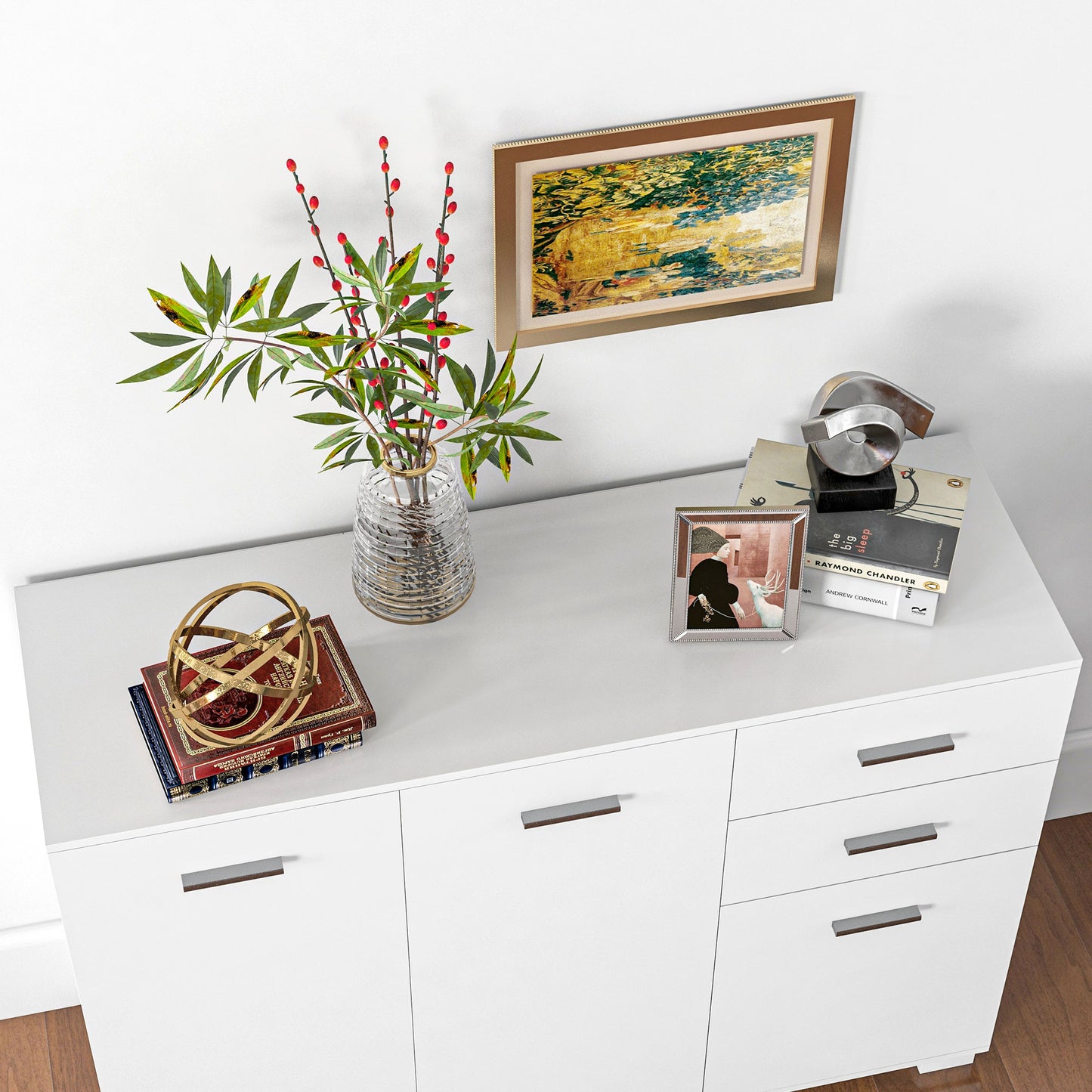 HOMCOM Sideboard, Modern Storage Cabinet with 2 Drawers, 3 Doors and Adjustable Shelves, Kitchen Cabinet, White