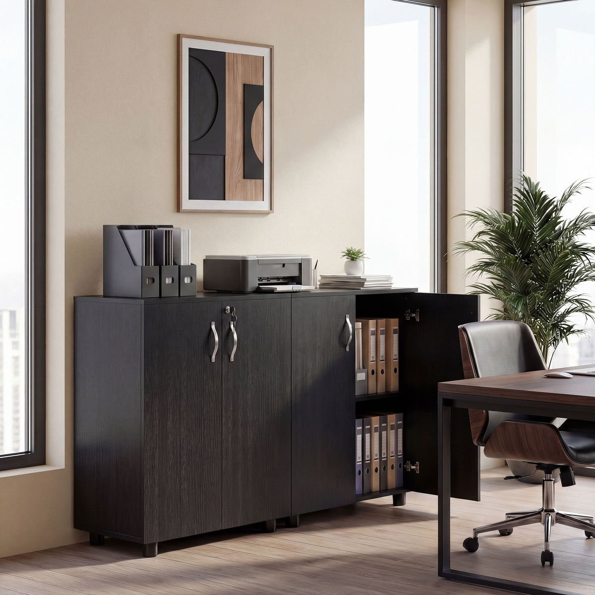 Vinsetto Two-Tier Locking Office Storage Cabinet - Black
