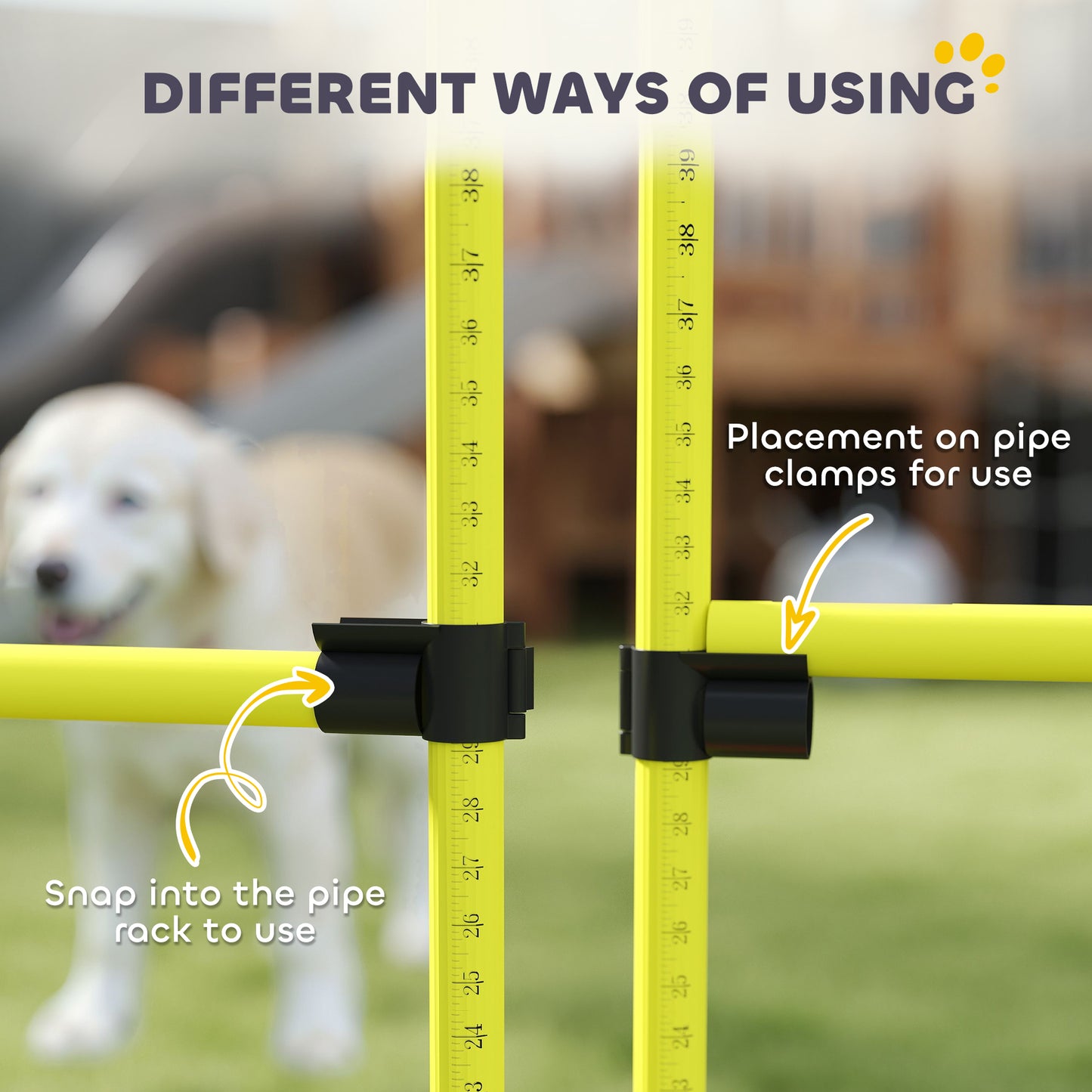 PawHut 4 Pieces Dog Agility Training Equipment, Adjustable Height Jumps Hurdle with Carrying Bag for Outdoor, Yellow