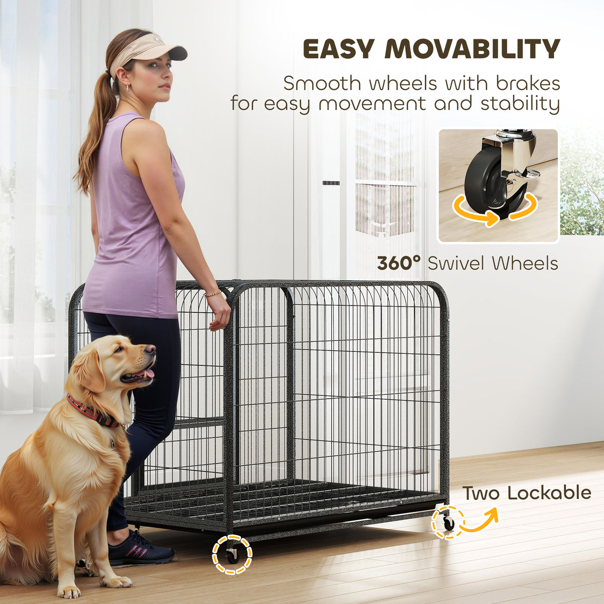 PawHut Heavy Duty Dog Crate,116 x 77 x 88 cm, Large Dog Cage for Small to Large Breeds