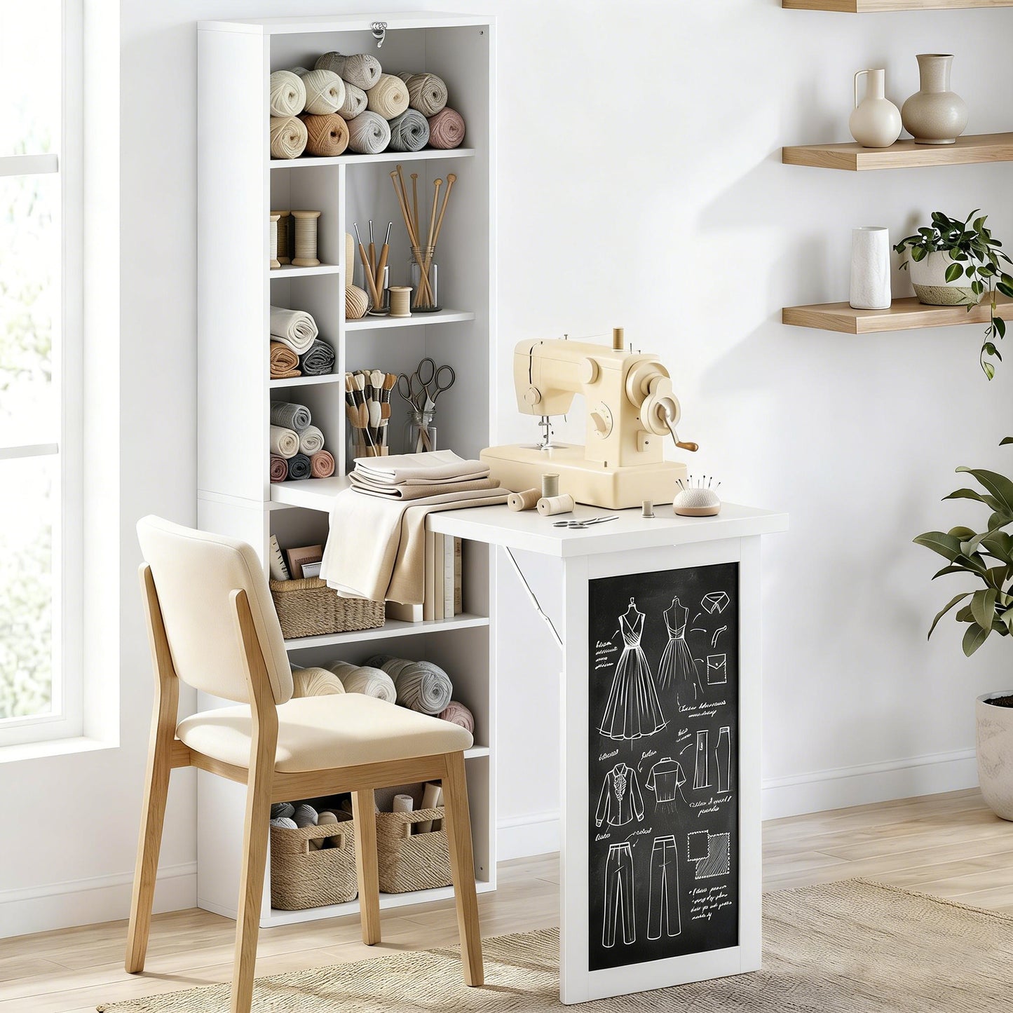 HOMCOM 3-in-1 Fold-Out Work Desk - White