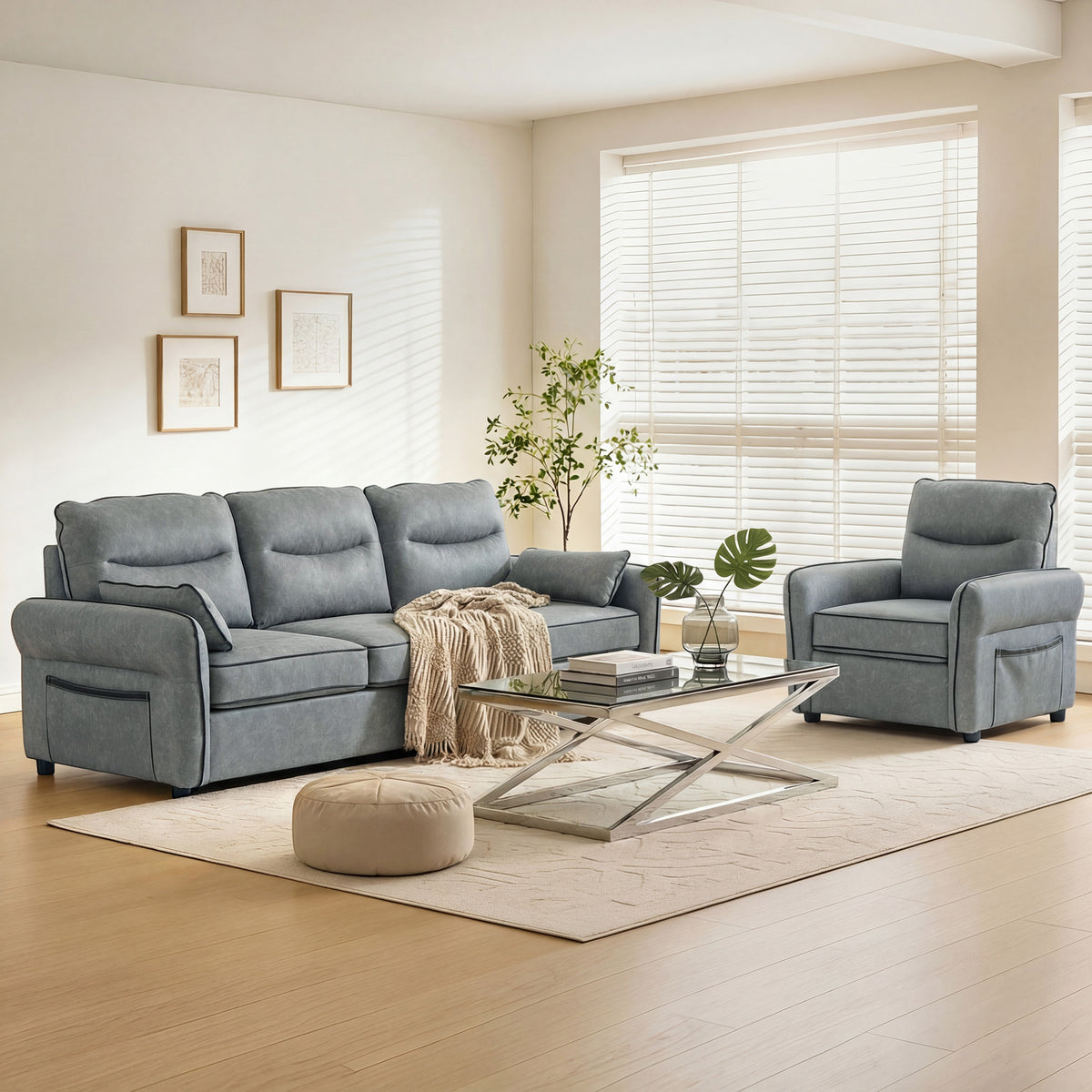 HOMCOM 2 Seater Sofa, Faux Leather Loveseat - Grey
