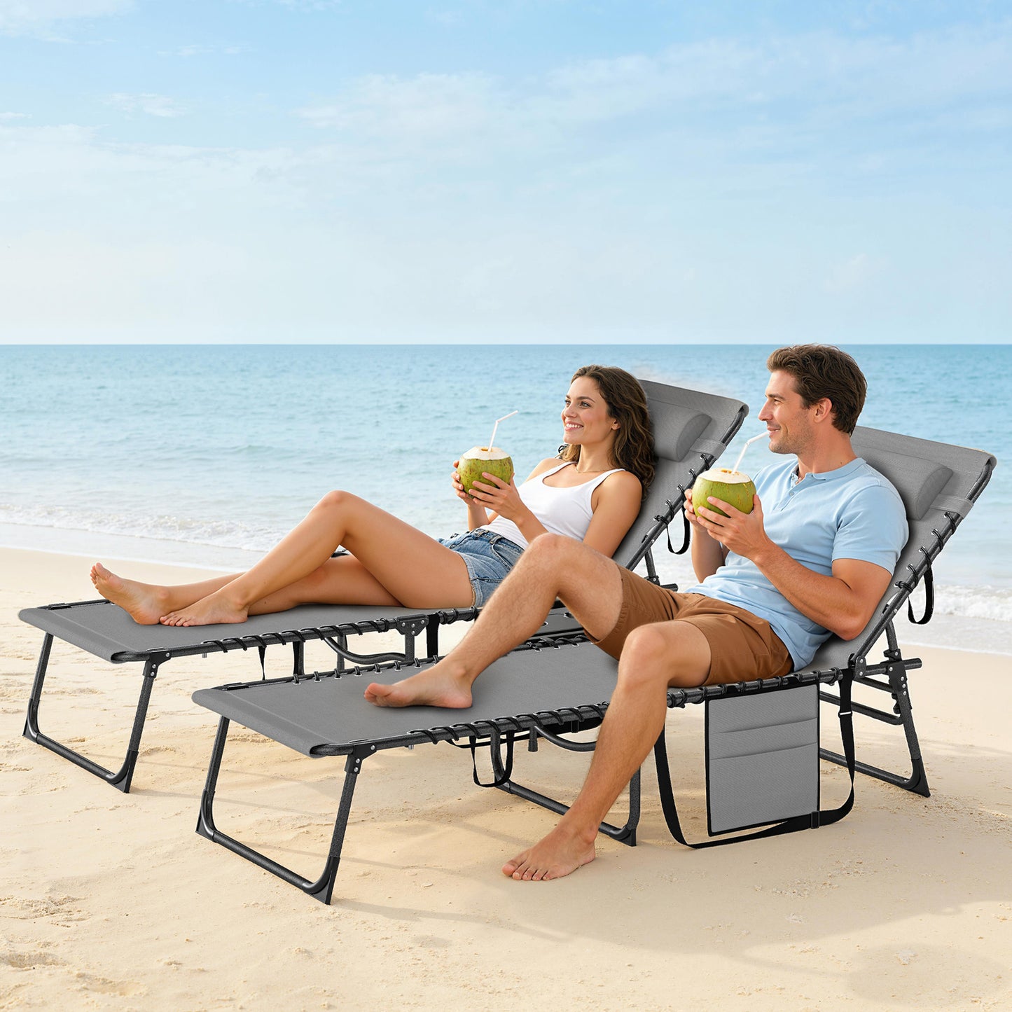 Outsunny Five-Position Reclining Sun Loungers Set of 2 - Grey