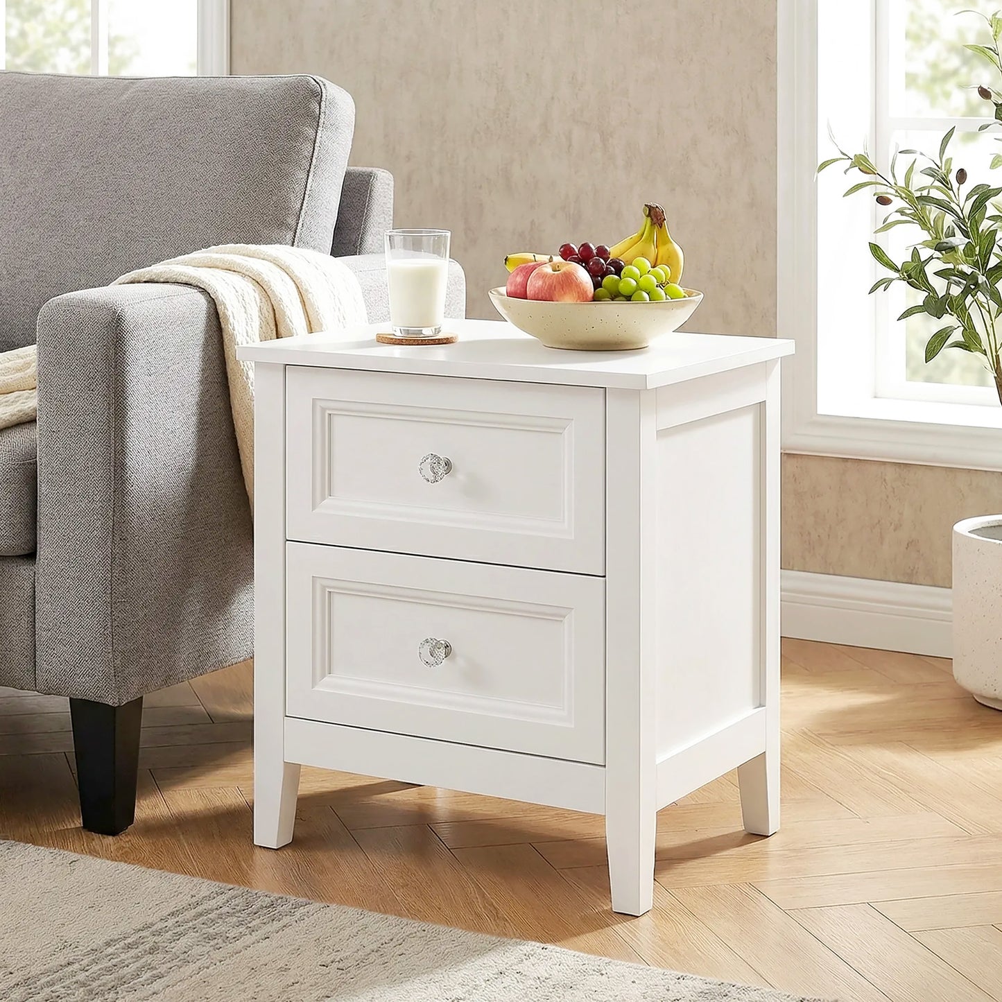 HOMCOM Nightstand with 2 Drawers Modern Bedside Table for Bedroom Living Room White