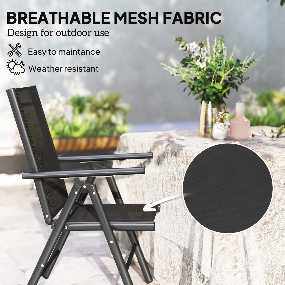 Outsunny black folding garden chair with breathable mesh fabric and aluminium frame