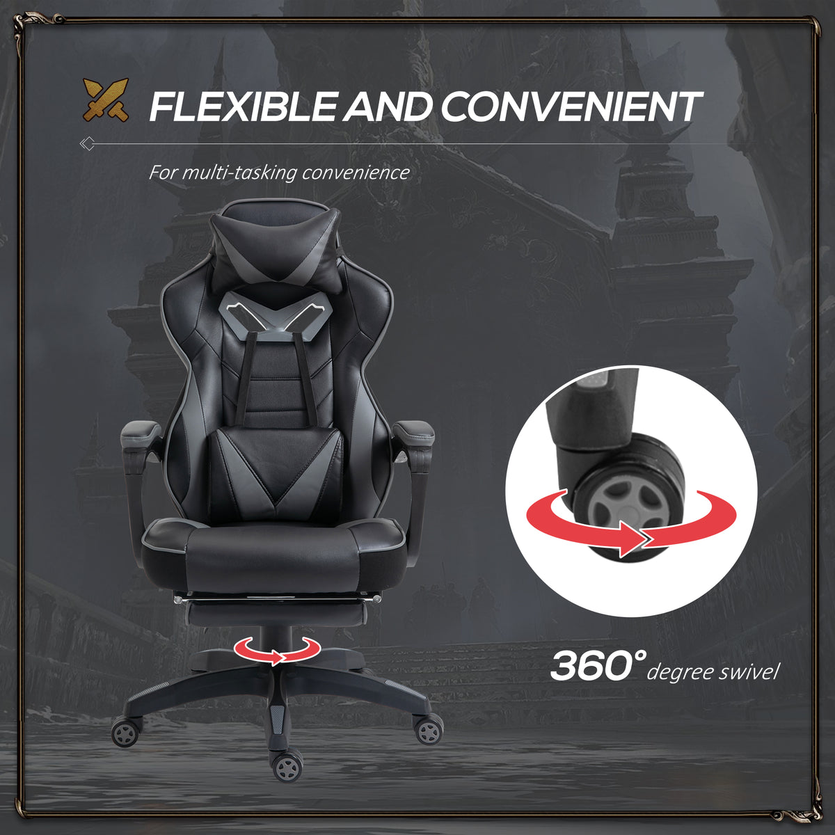 Vinsetto gaming chair with 360-degree swivel seat and rolling wheels