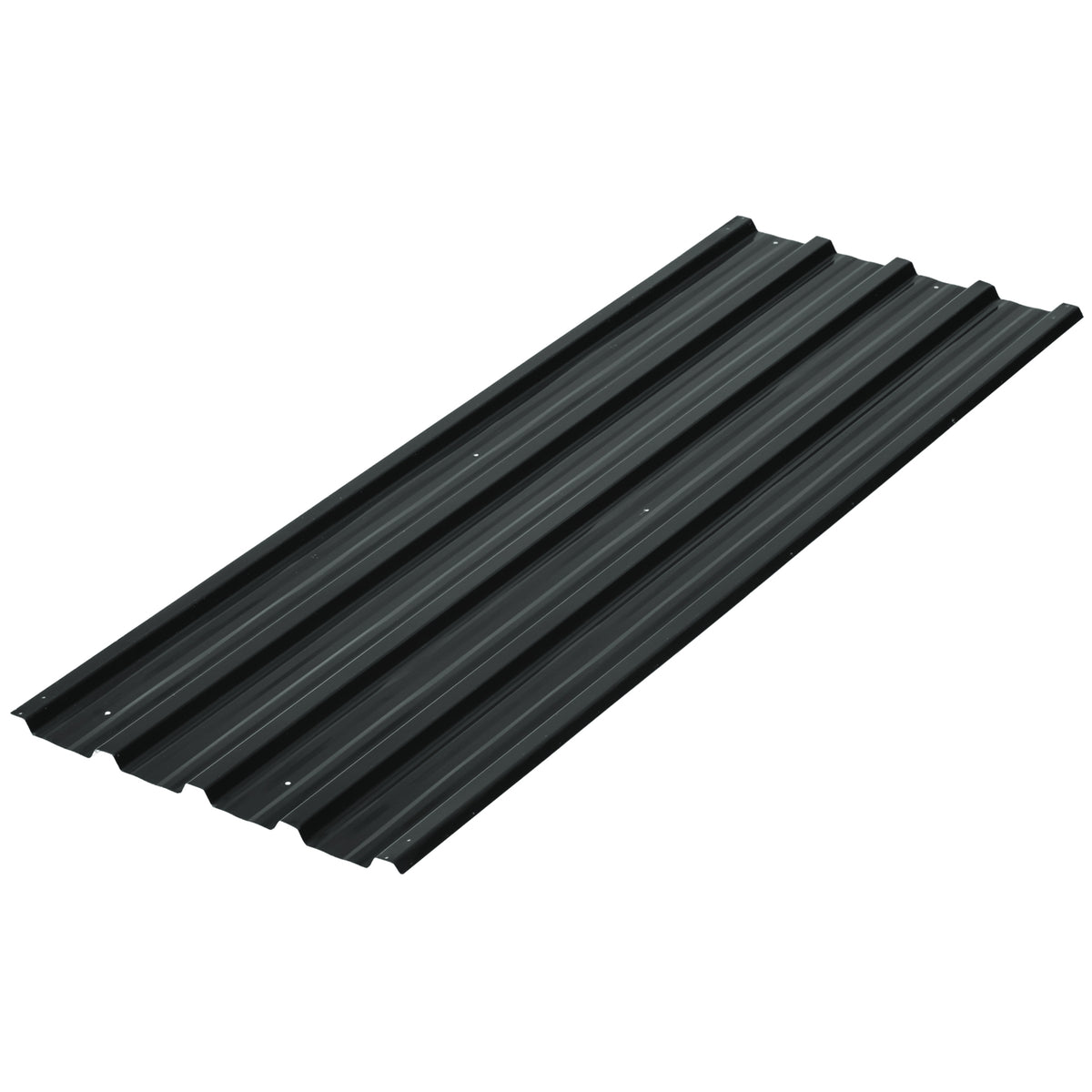 Dark gray corrugated steel roof panel with raised ridges