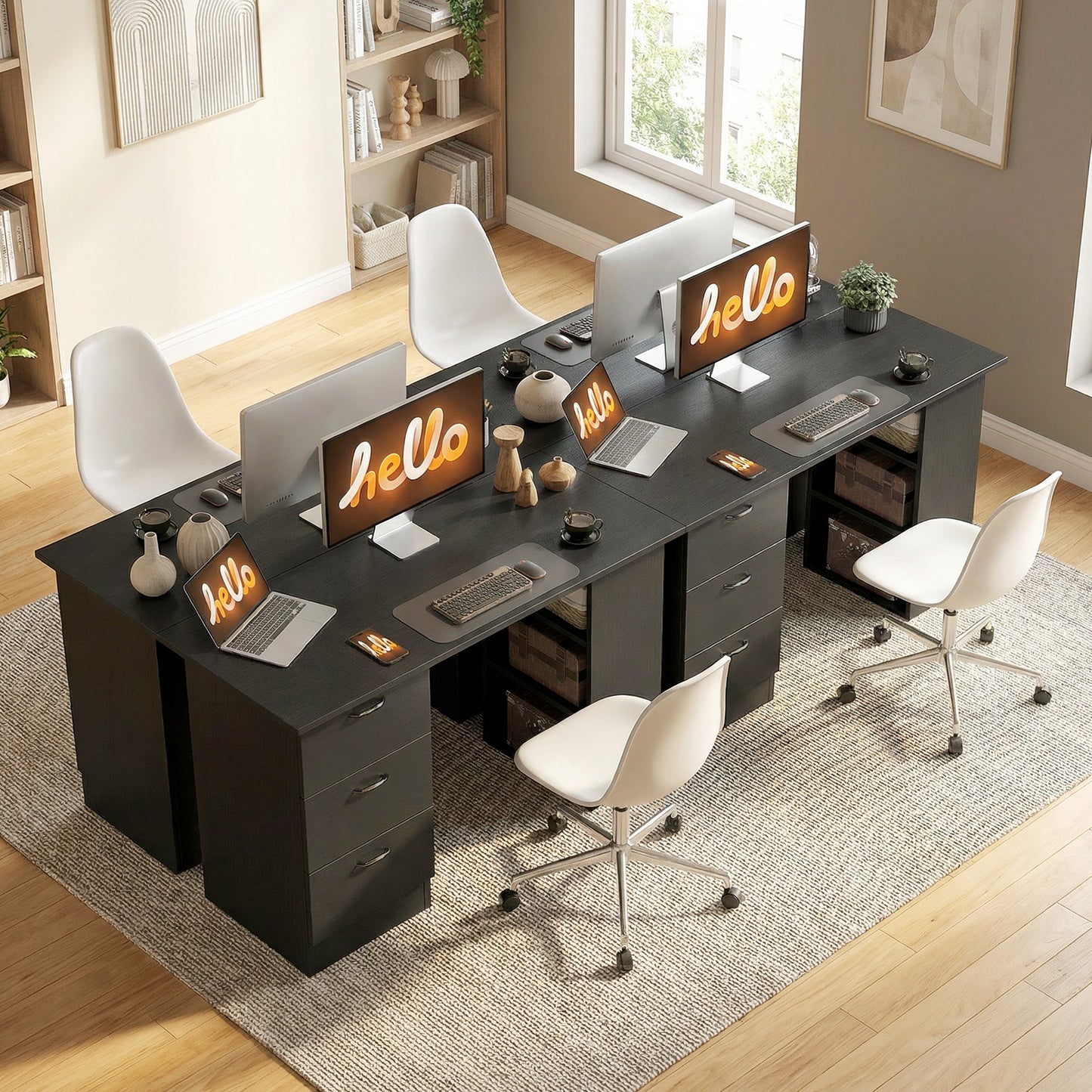 HOMCOM Computer Desk, Writing Table, PC Workstation with 3 Storage Shelves and Drawers, Handle, for Home Office, Black