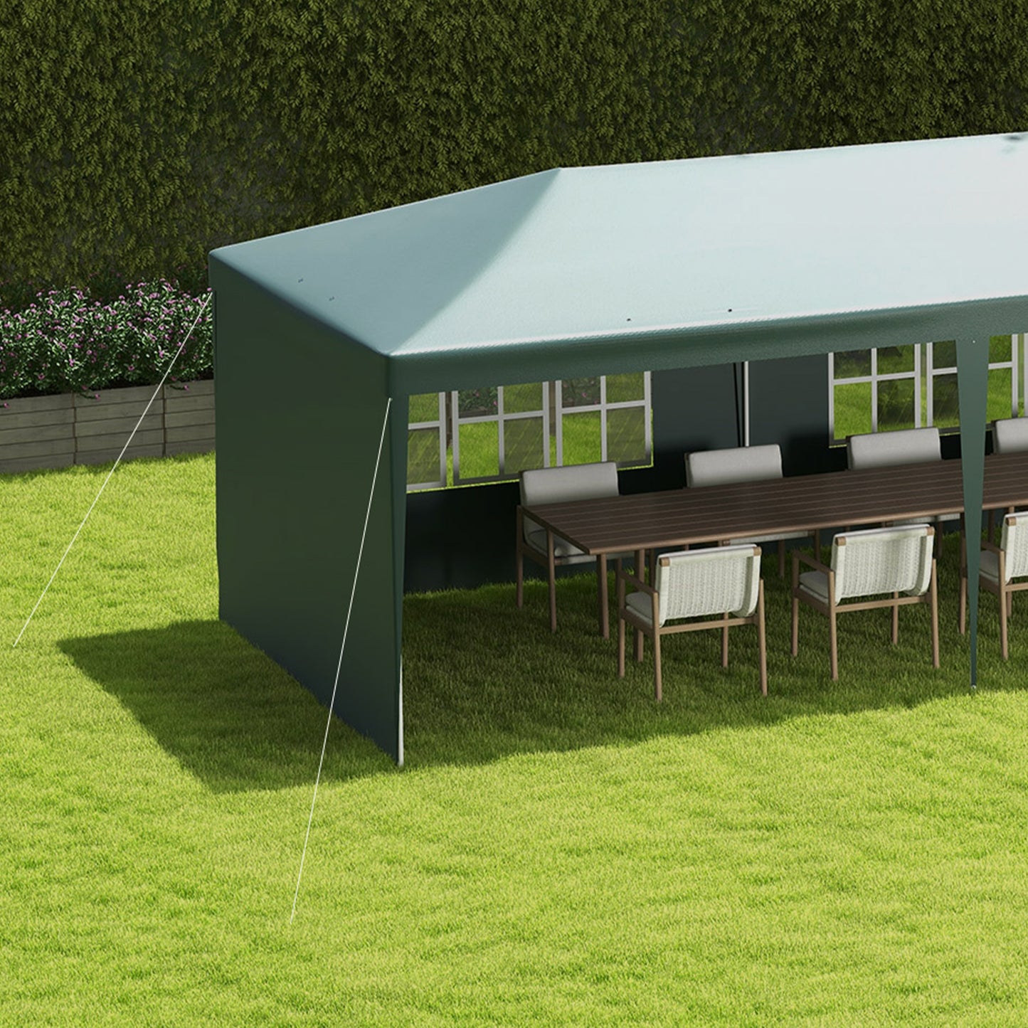 Outsunny 9 x 3 m Party Tent Gazebo Marquee Outdoor Patio Canopy Shelter with Windows and Side Panels Dark Green