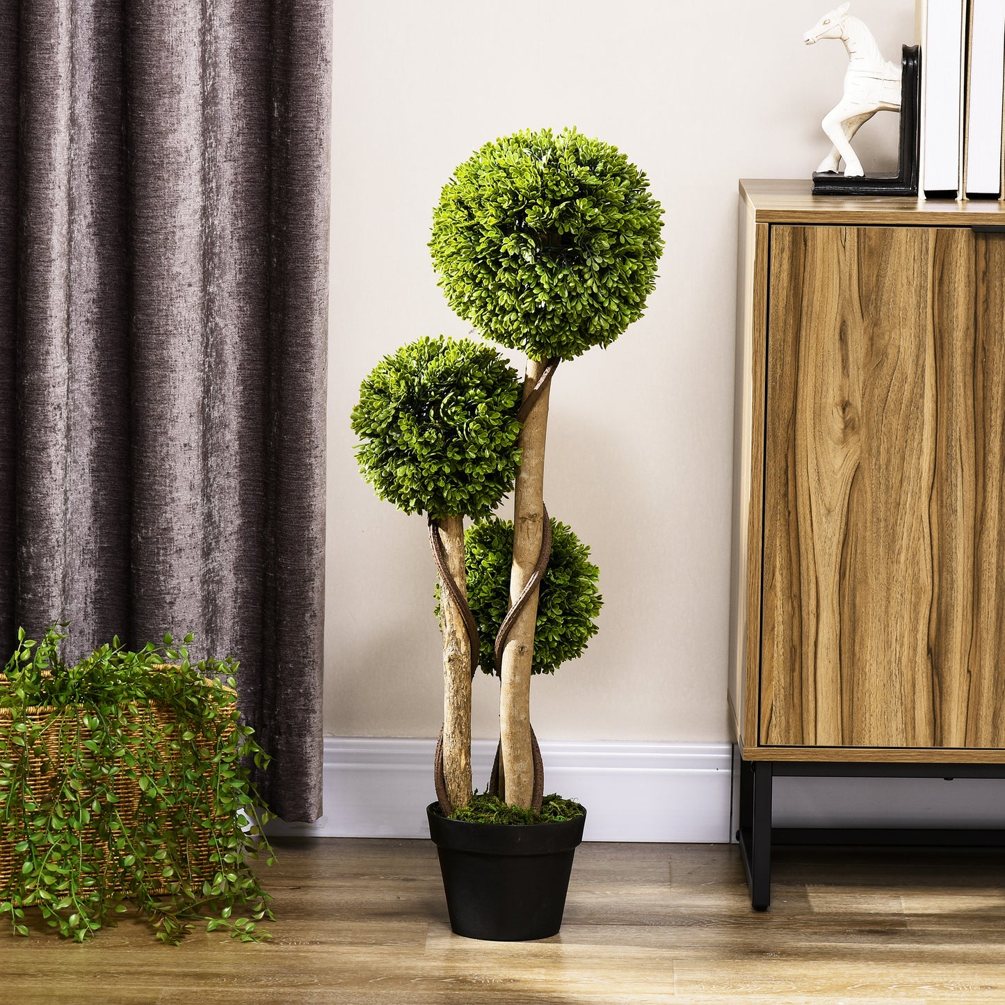 HOMCOM Decorative Artificial Trees Boxwood Ball Topiary Trees in Pot, Fake Plants for Home Indoor Outdoor Decor, 90 cm, Light Green