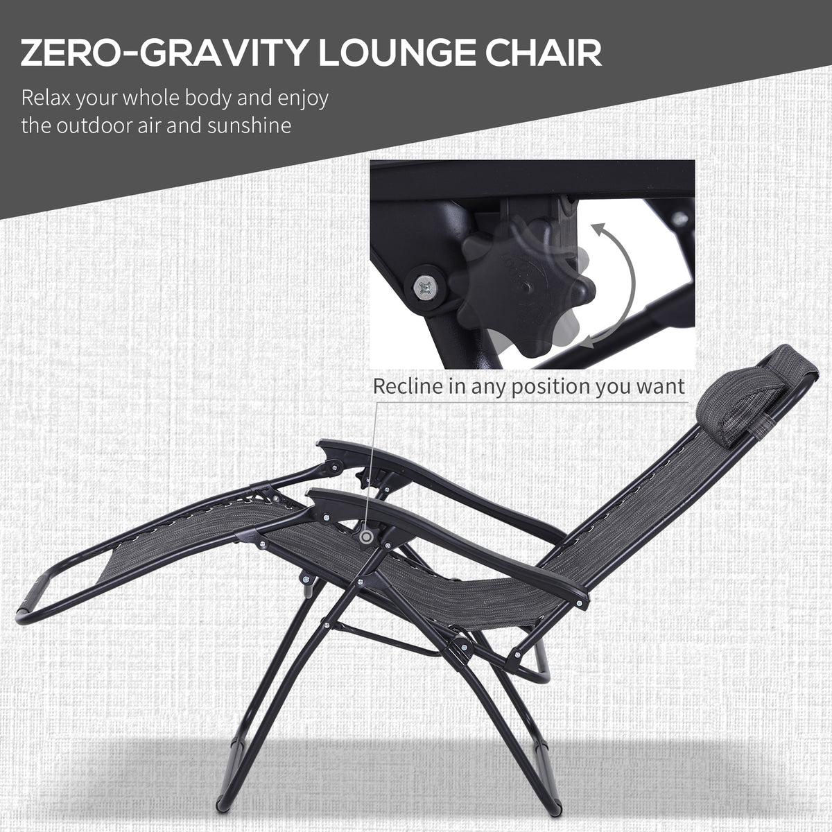 Outsunny 3pcs Folding Zero Gravity Chairs Sun Lounger Table Set w/ Cup Holders Reclining Garden Yard Pool, Light Grey