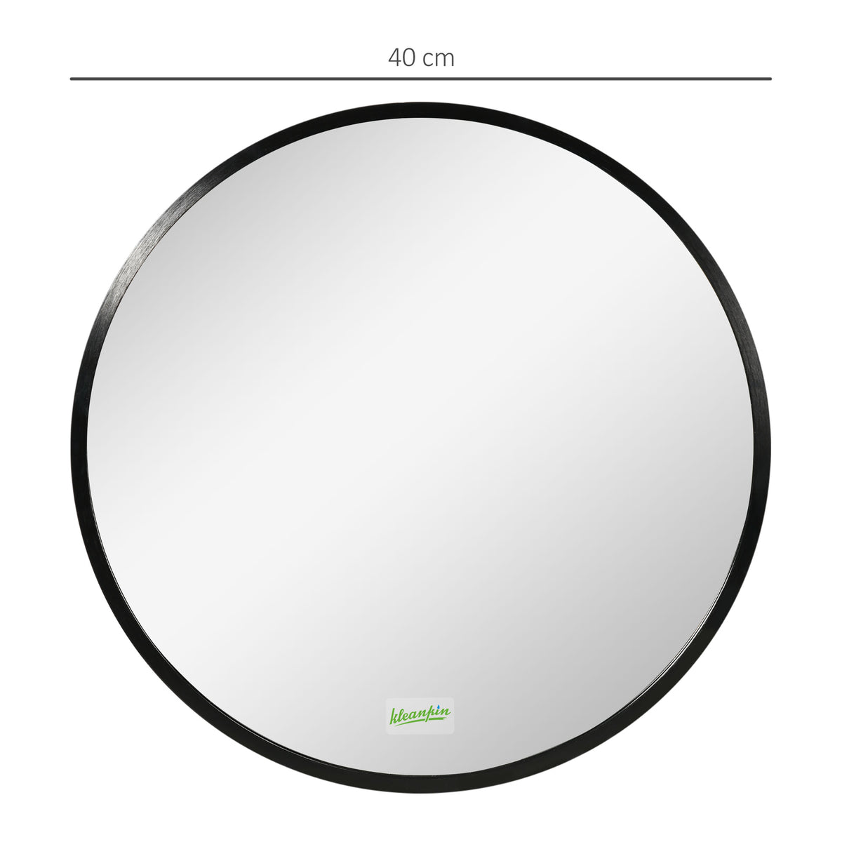 Round mirror with a black frame, measuring 40 cm across.