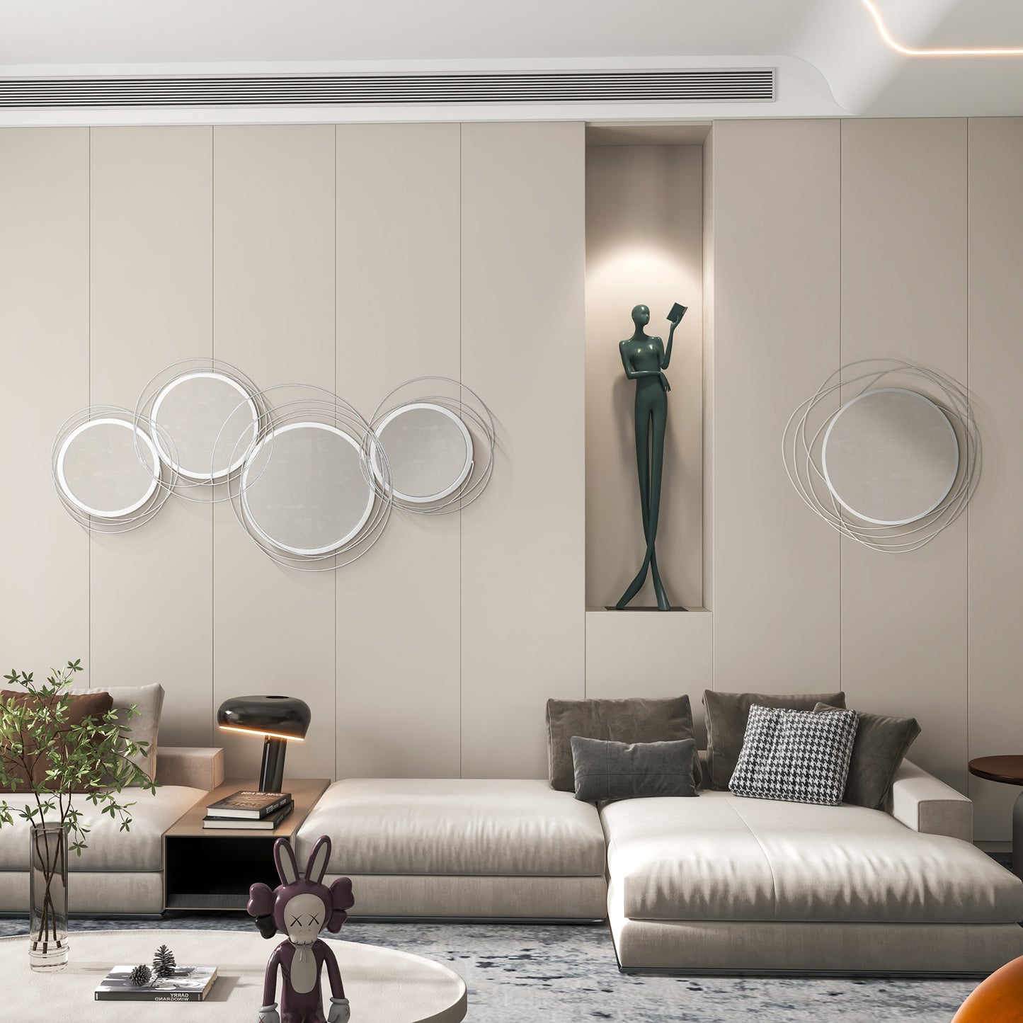 HOMCOM Metal Wall Art 65cm Modern Decorative Mirror Decor for Living Room Bedroom Dining Room, Silver