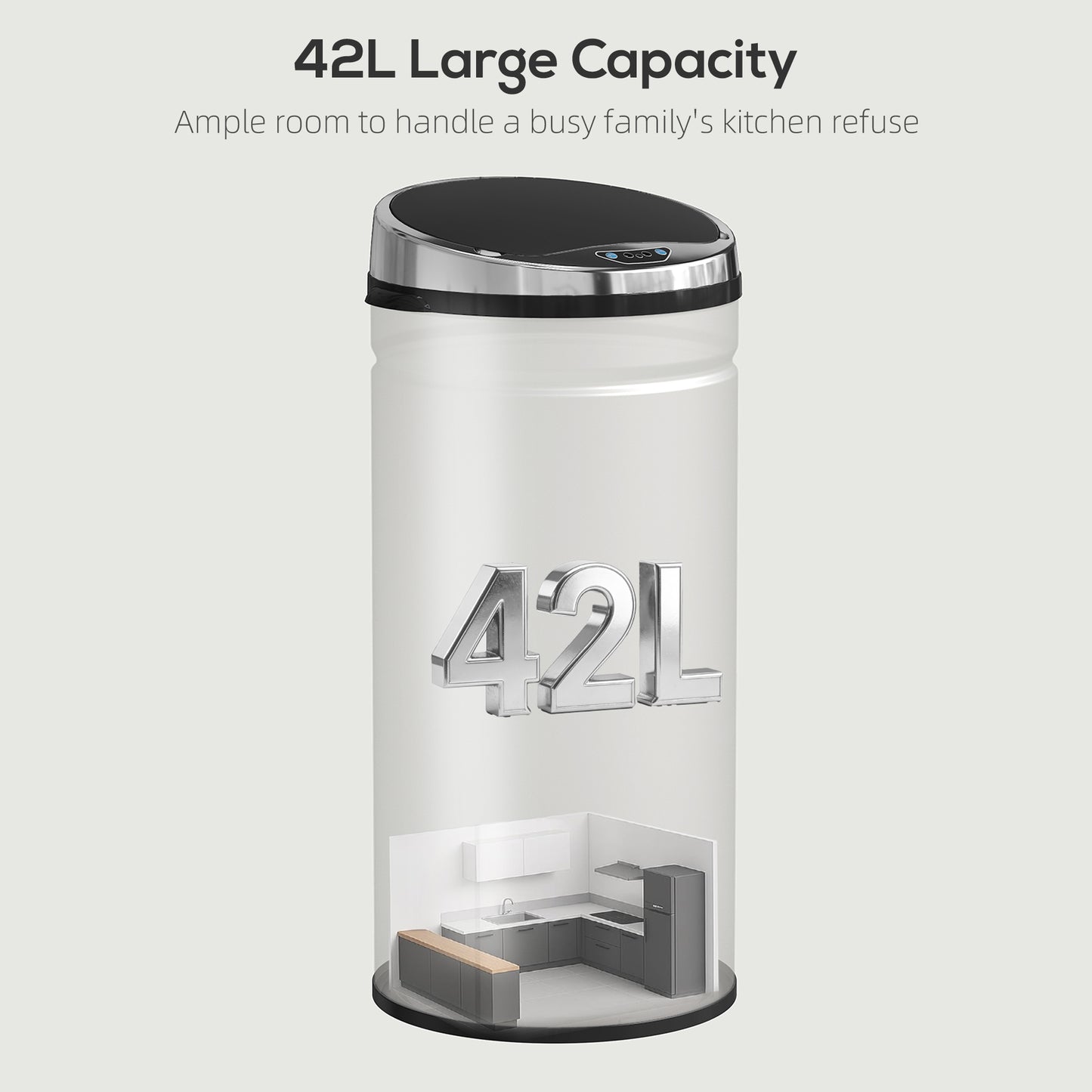 HOMCOM 42L Automatic Motion Sensor Rubbish Bin with Fingerprint Resistant, Stainless Steel, Silver Tone