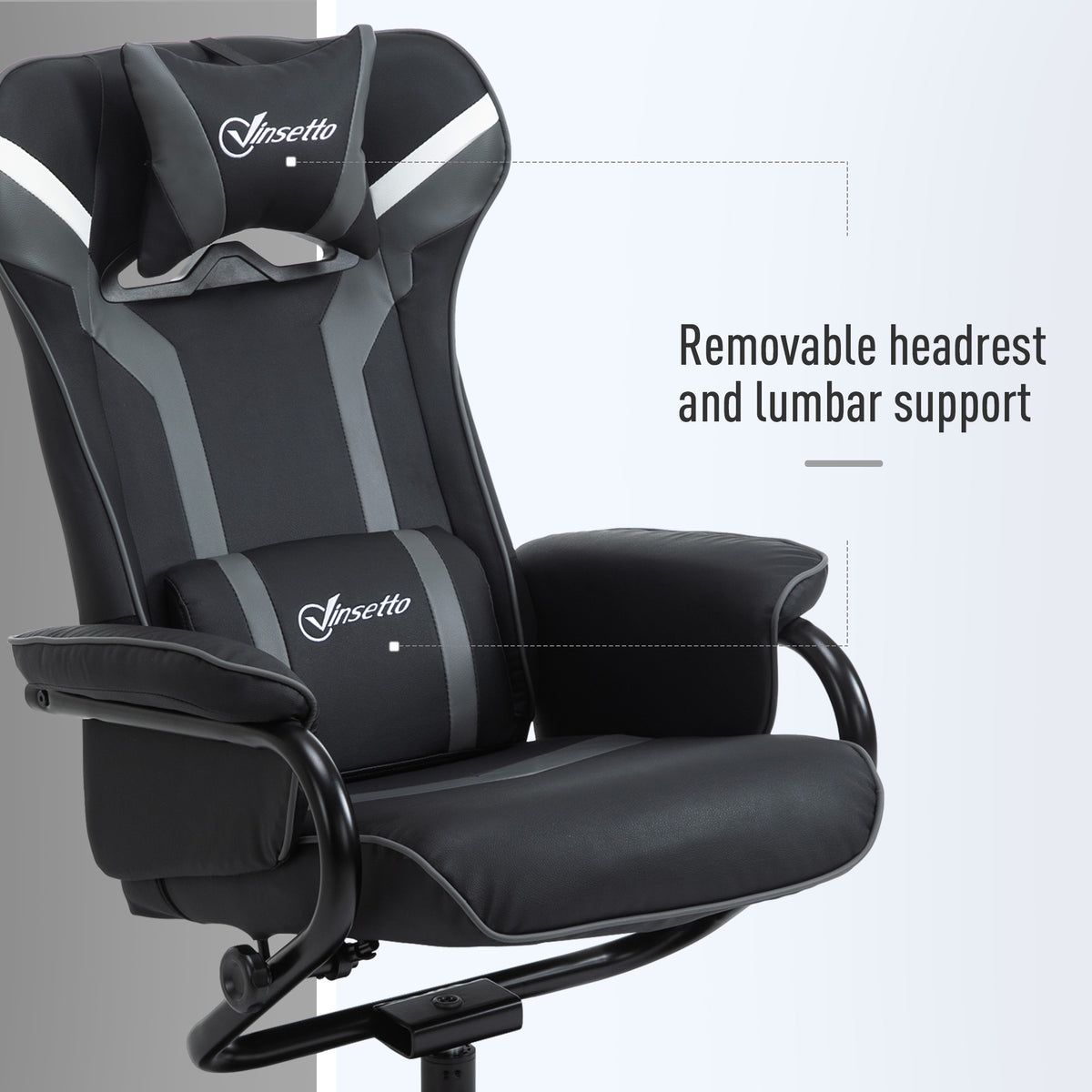 Vinsetto reclining chair with removable headrest and lumbar support cushions