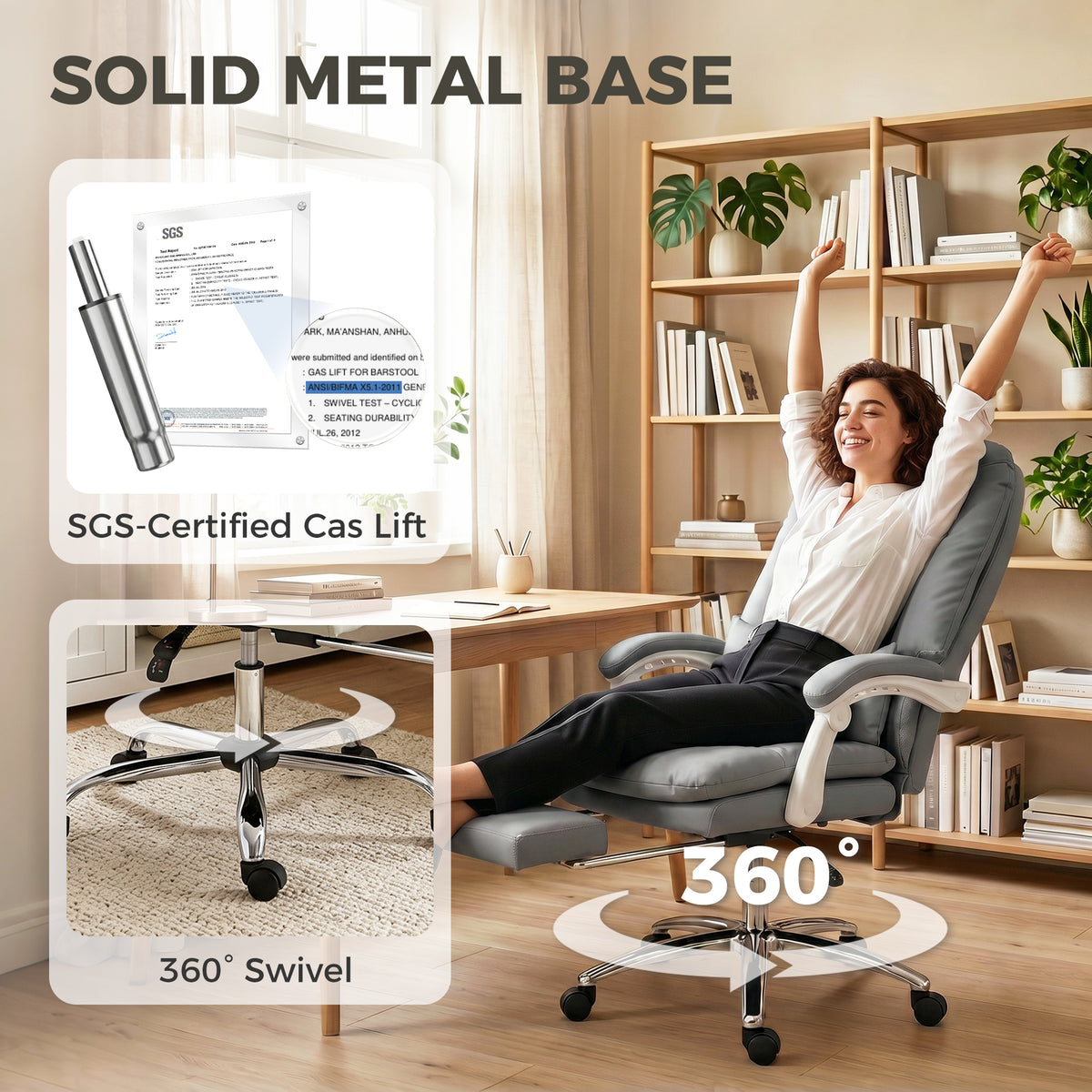 HOMCOM Ergonomic Executive Office Chair, Reclining Desk Chair with Lumbar Support, Footrest, Plush Thick Cushion, Grey