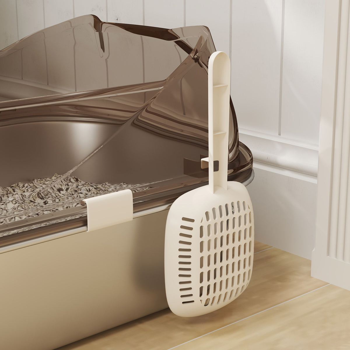 PawHut Stainless Steel Litter Box with Lid, High Wall Sided Enclosure, Pedal, Scoop, Non-Sticky, Anti-Leakage, Easy Cleaning