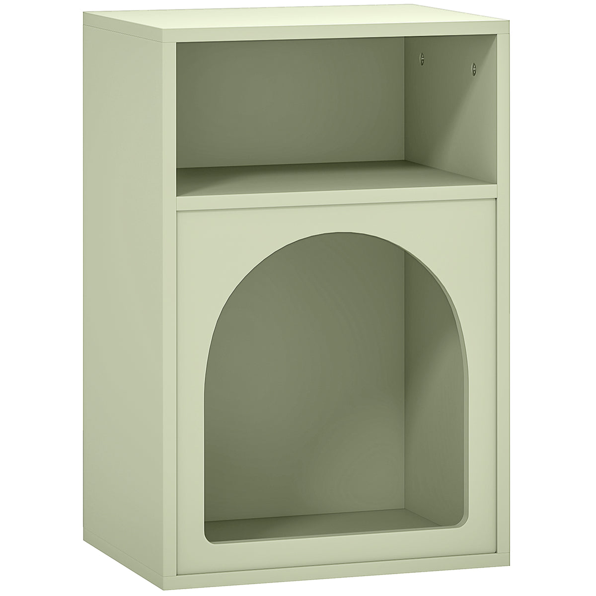 Light green HOMCOM bedside table with two open compartments and an arched lower opening